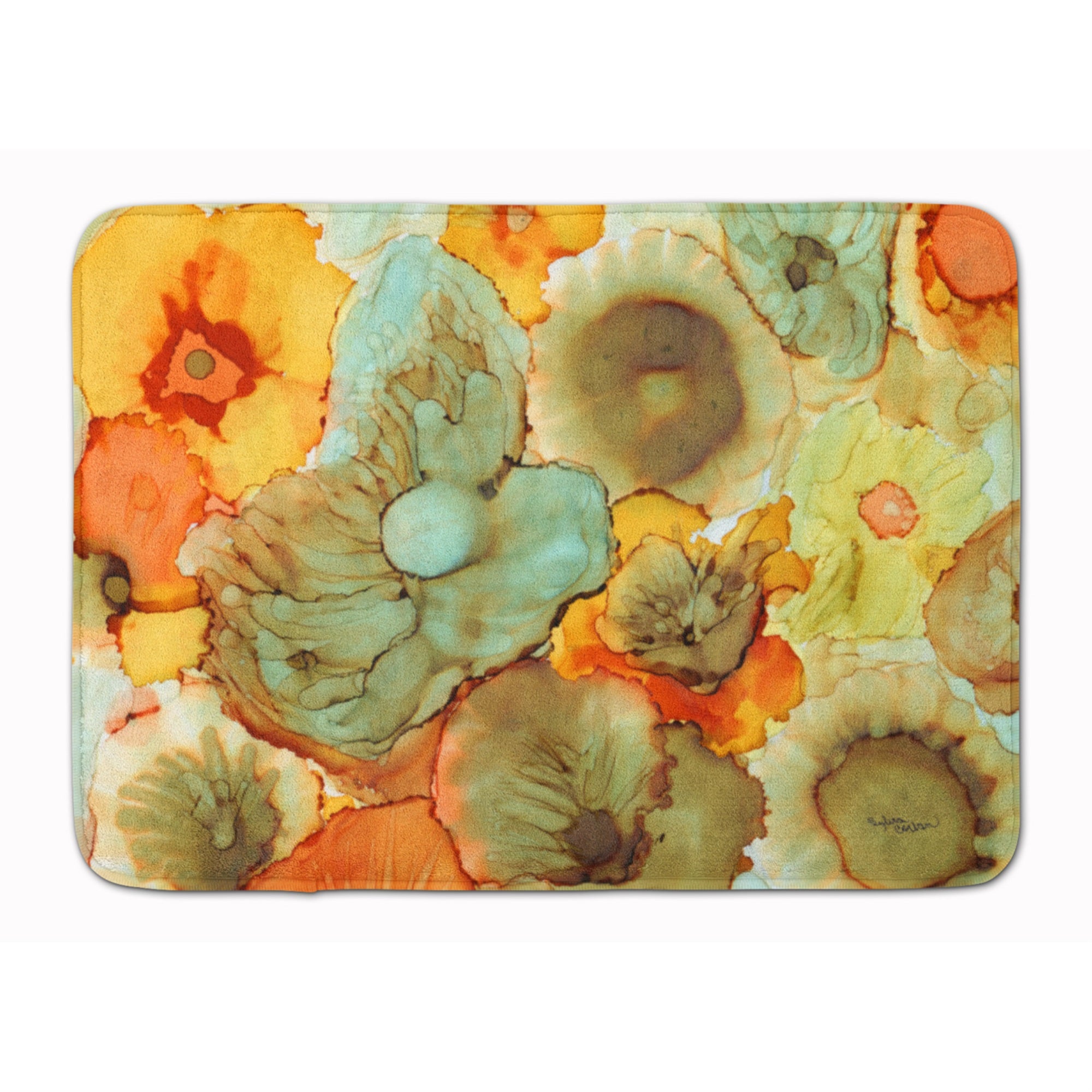 'Caroline'S Treasures Abstract Flowers Teal And Orange Floor Mat, 19'''' X 27'''', Multicolor''