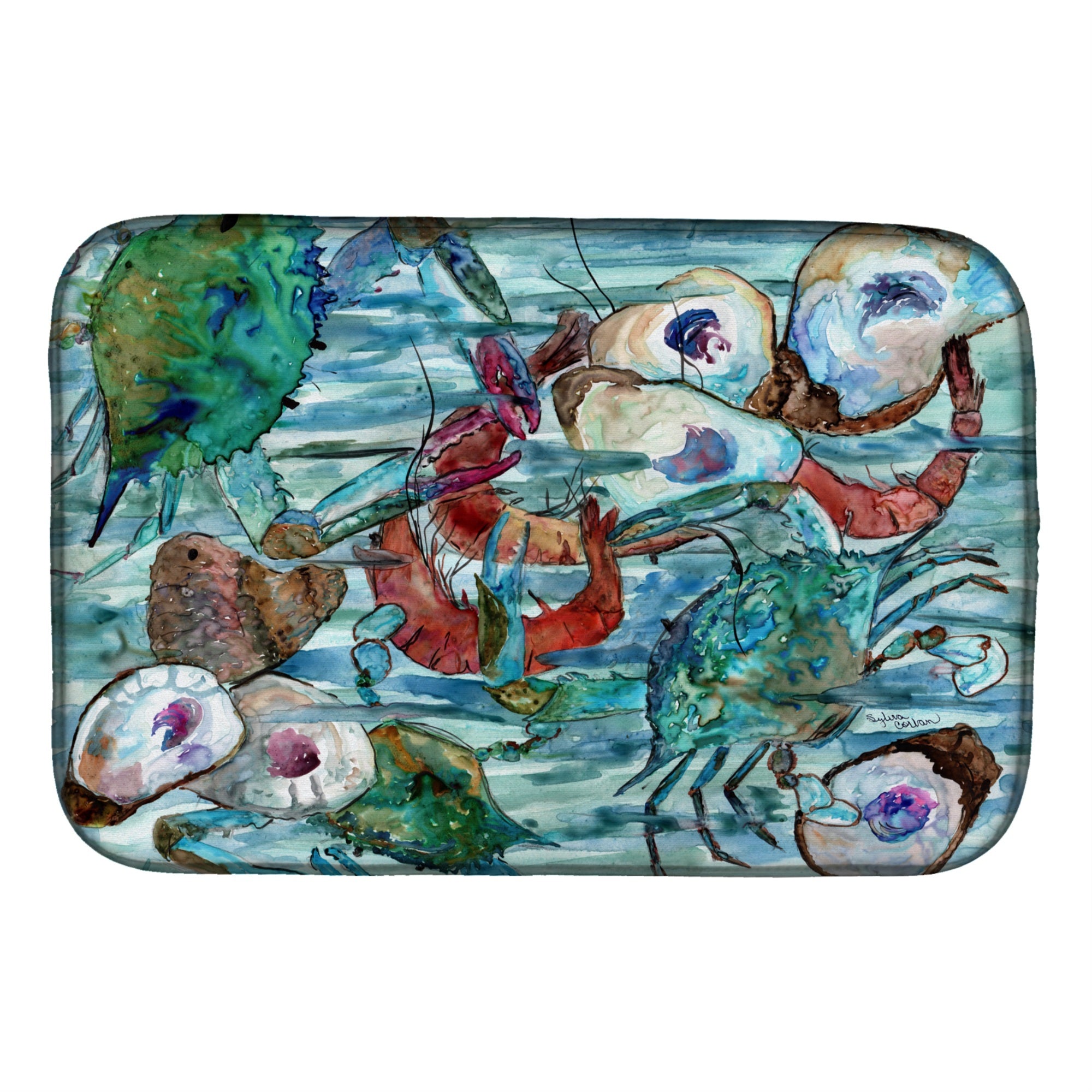 'Caroline'S Treasures Watery Shrimp, Crabs And Oysters Dish Drying Mat, 14'''' X 21'''', Multicolor''