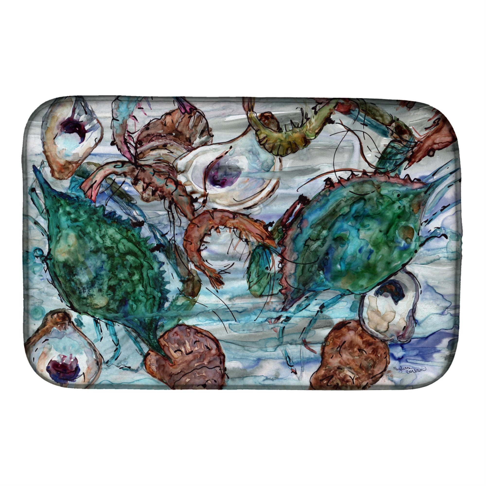 'Caroline'S Treasures Shrimp, Crabs And Oysters In Water Dish Drying Mat, 14 X 21, Multicolor''