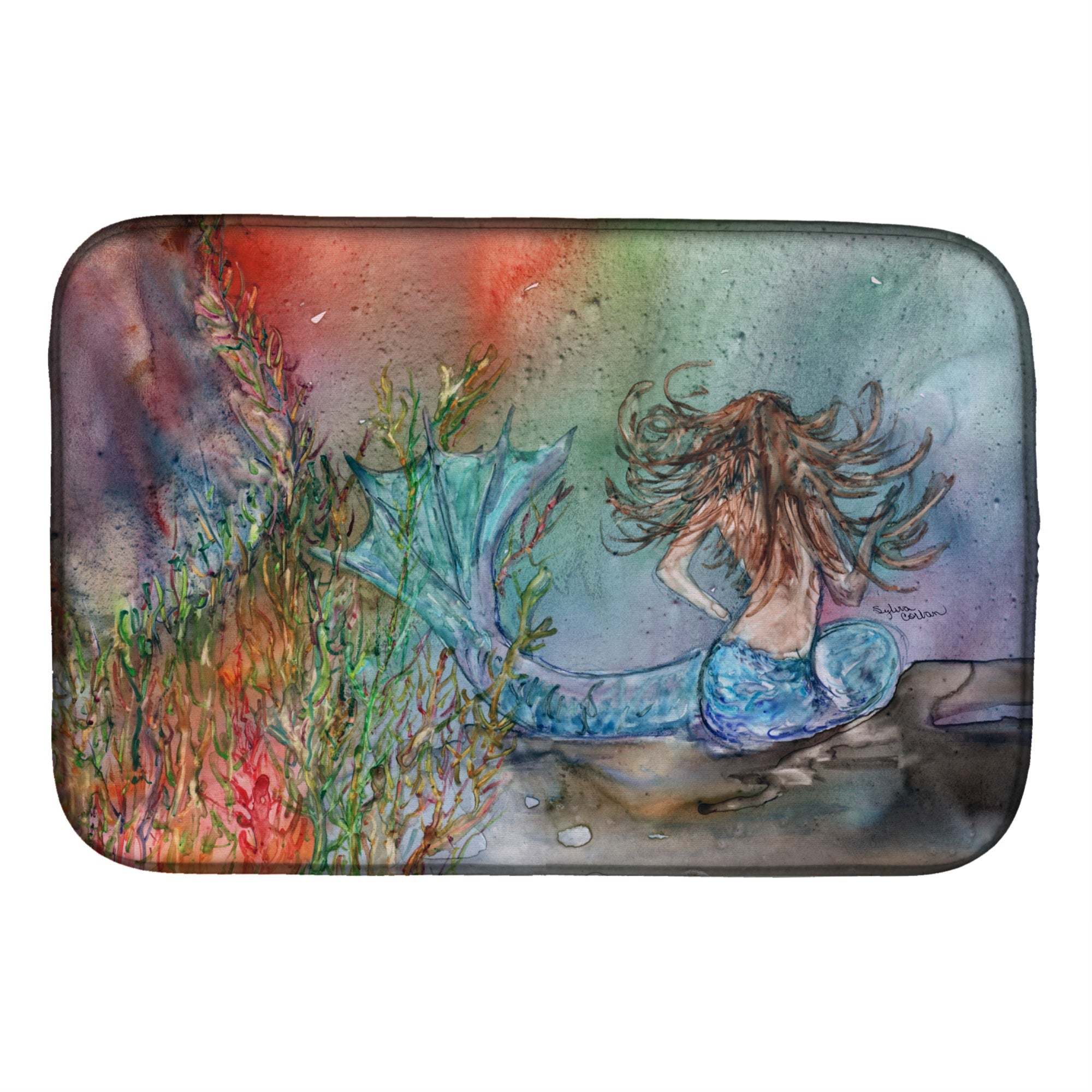 'Caroline'S Treasures Brunette Mermaid Water Fantasy Dish Drying Mat, 14'''' X 21'''', Multicolor''