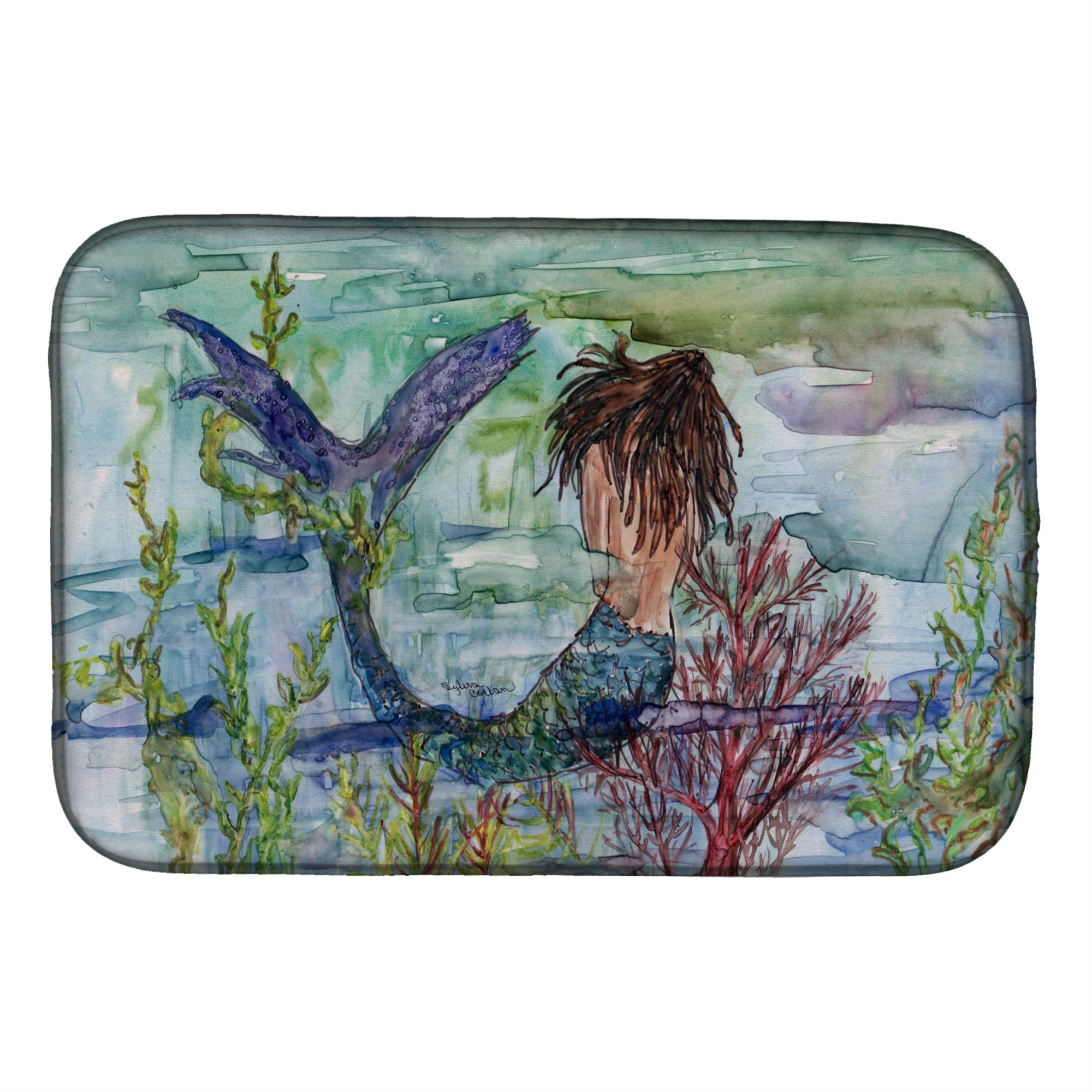 'Caroline'S Treasures Brunette Mermaid Coral Fantasy Dish Drying Mat, 14 X 21, Multicolor''