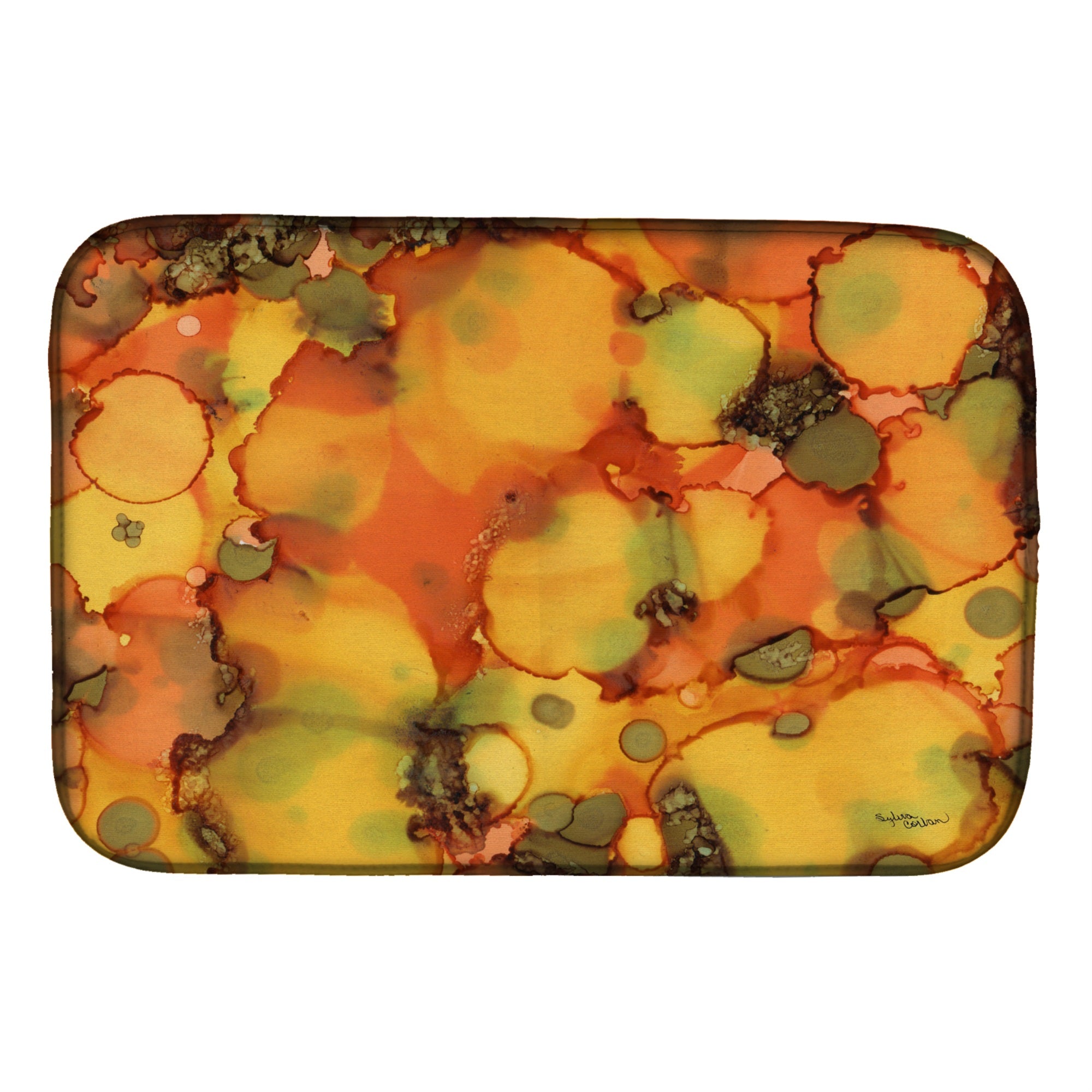 'Caroline'S Treasures Abstract In Orange And Greens Dish Drying Mat, 14'''' X 21'''', Multicolor''