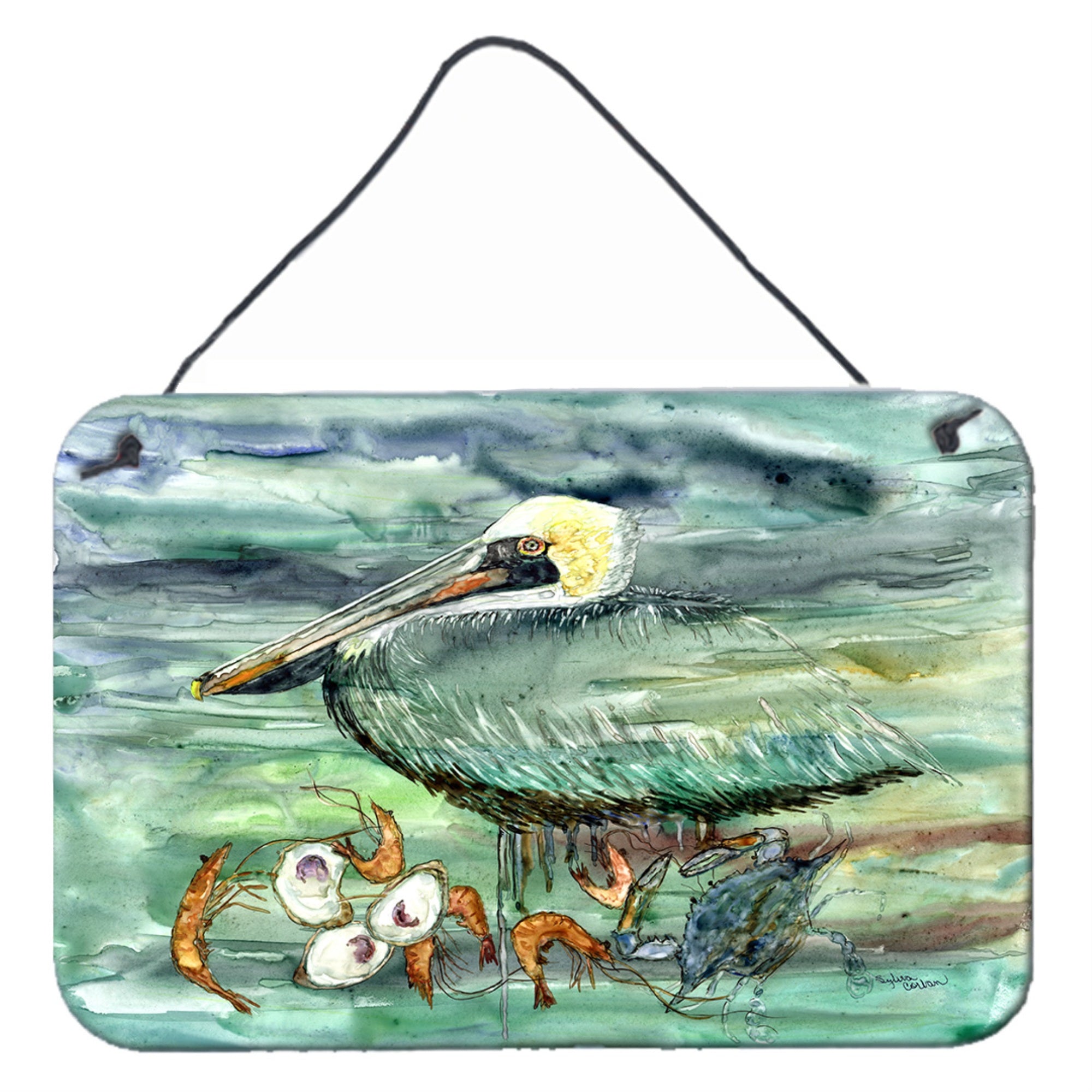 'Caroline'S Treasures Watery Pelican, Shrimp, Crab And Oysters Wall Or Door Hanging Prints 8978Ds812, 8''''H X 12''''W, Multico