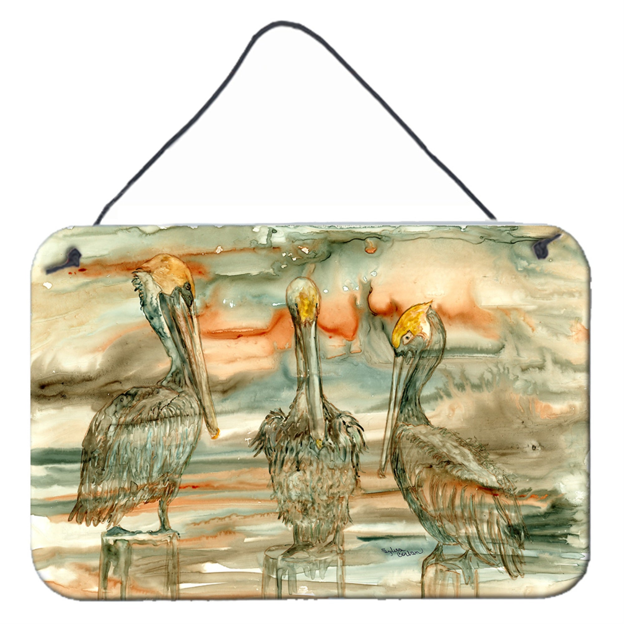 'Caroline'S Treasures Pelicans On Their Perch Abstract Wall Or Door Hanging Prints 8980Ds812, 8''''H X 12''''W, Multicolor''