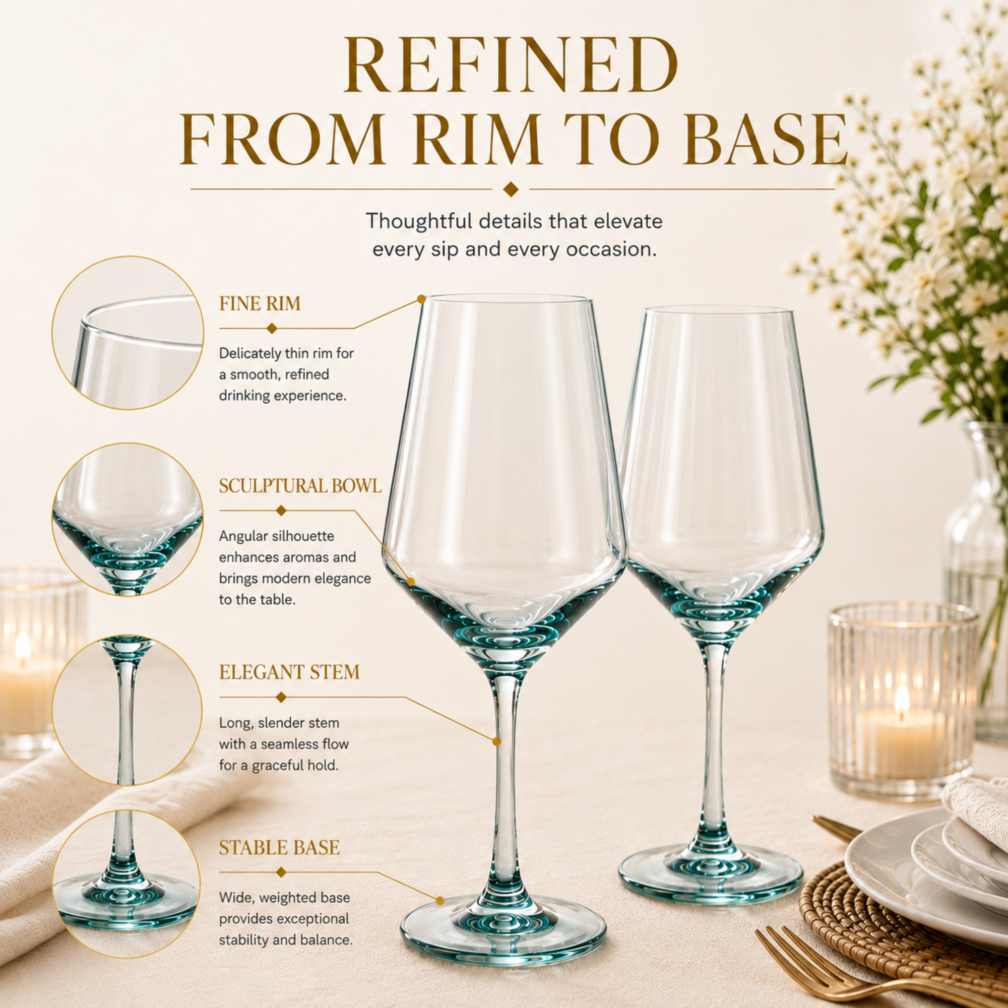 Tonal Stemmed Wine Glassware, Forest Green, Set of 2