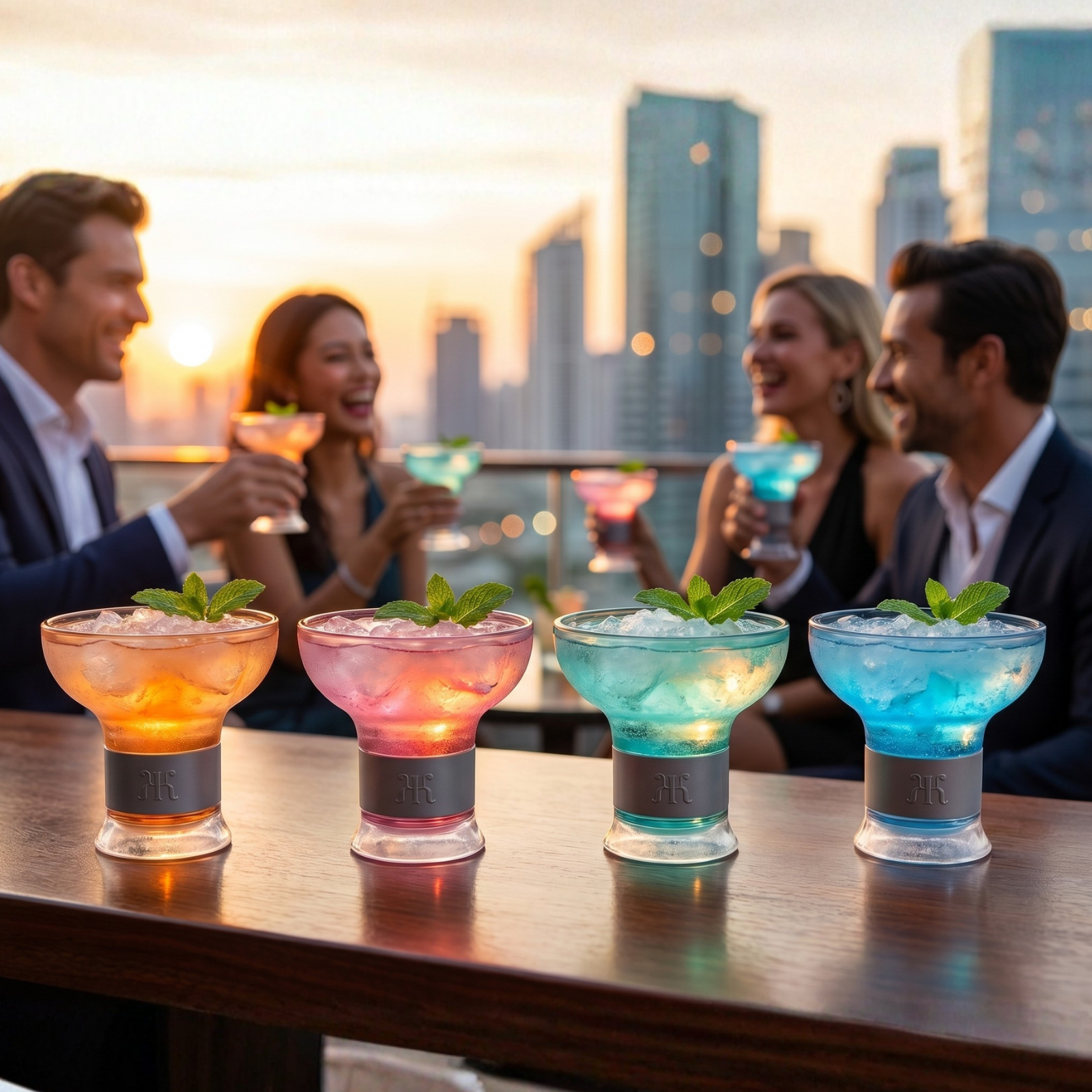Eze Frozen Margarita & Cocktail Chiller Glasses, Acrylic, Set of 4