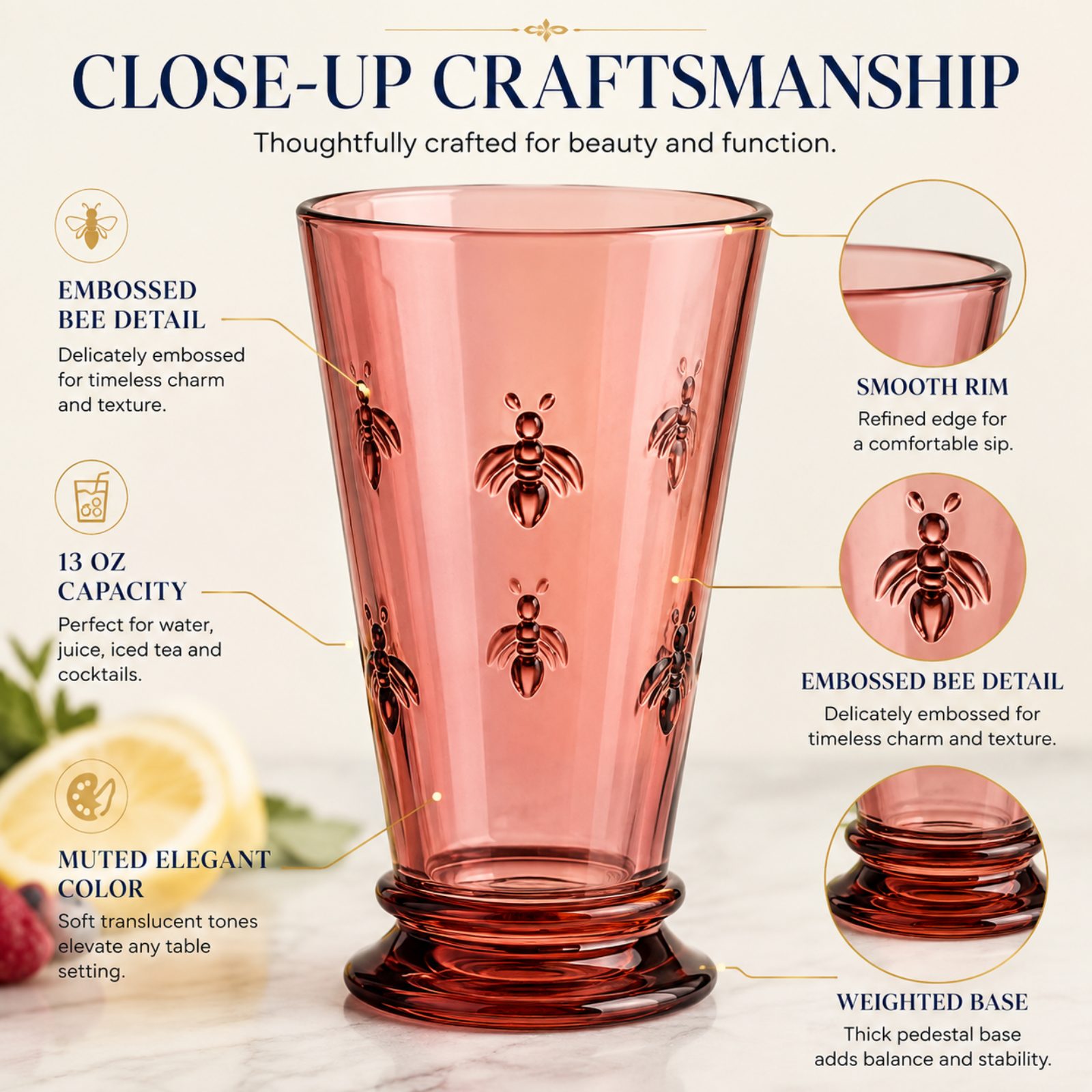 Tonal Highball Bee Glassware, Set of 6