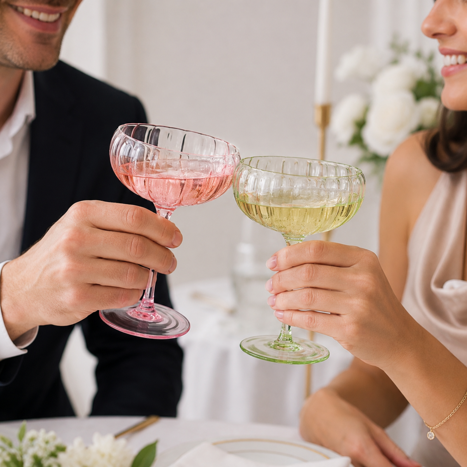 Flower Coupe Cocktail Glasses | Set of 6 | Bright Colors