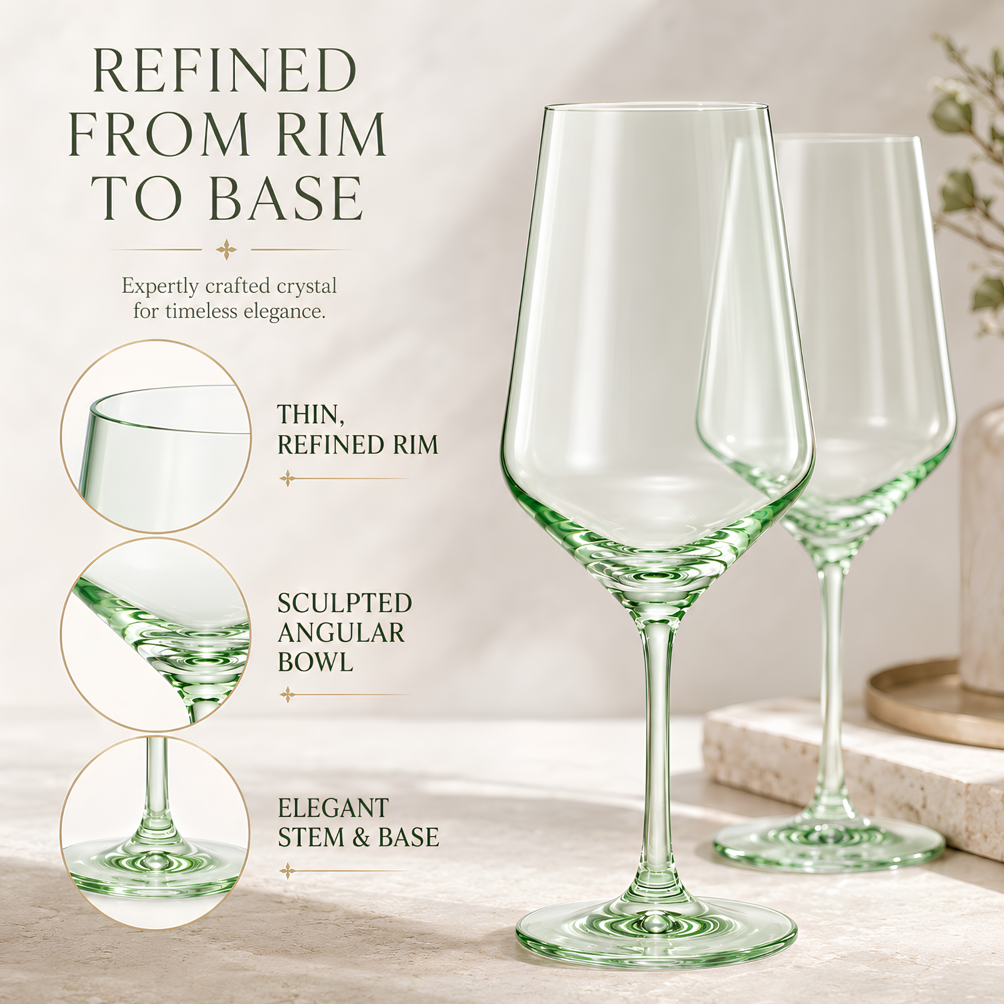 Monet Stemmed Wine Glassware, Green, Set of 2