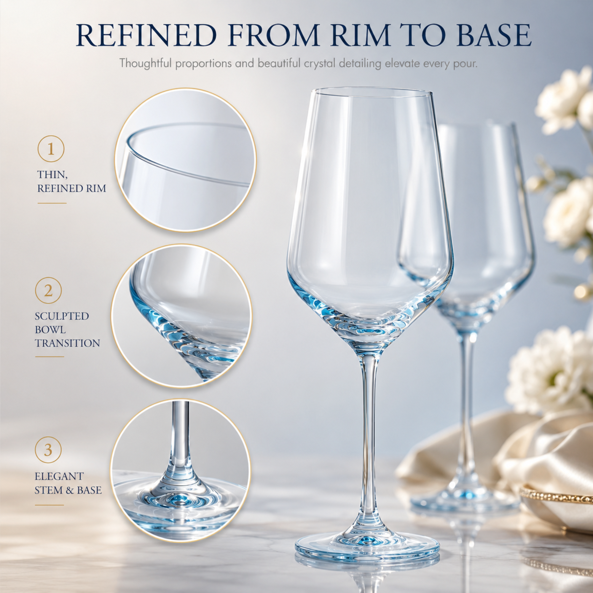 Monet Stemmed Wine Glassware, Blue, Set of 2
