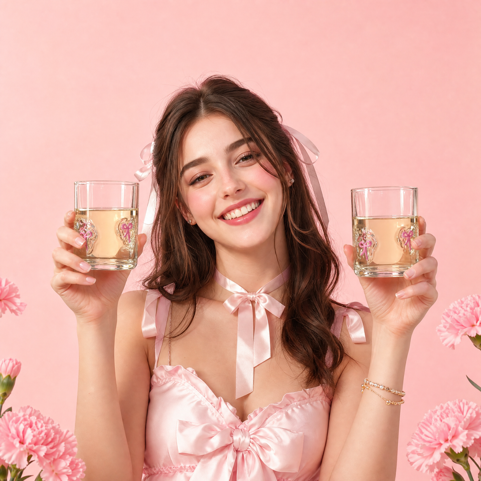 Khen Bowtie Tumblers Set Stylish Break Resistant Acrylic Drinkware - Set of 2 Pink