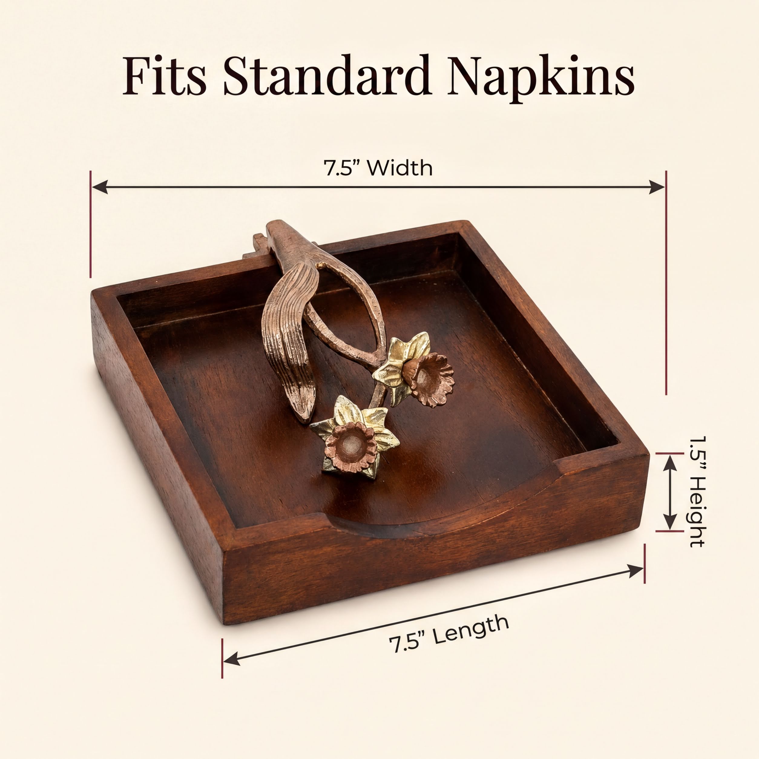 Wooden Napkin Holder – Solid Wood Kitchen Decor with Rose Gold Napkin Holder Finish