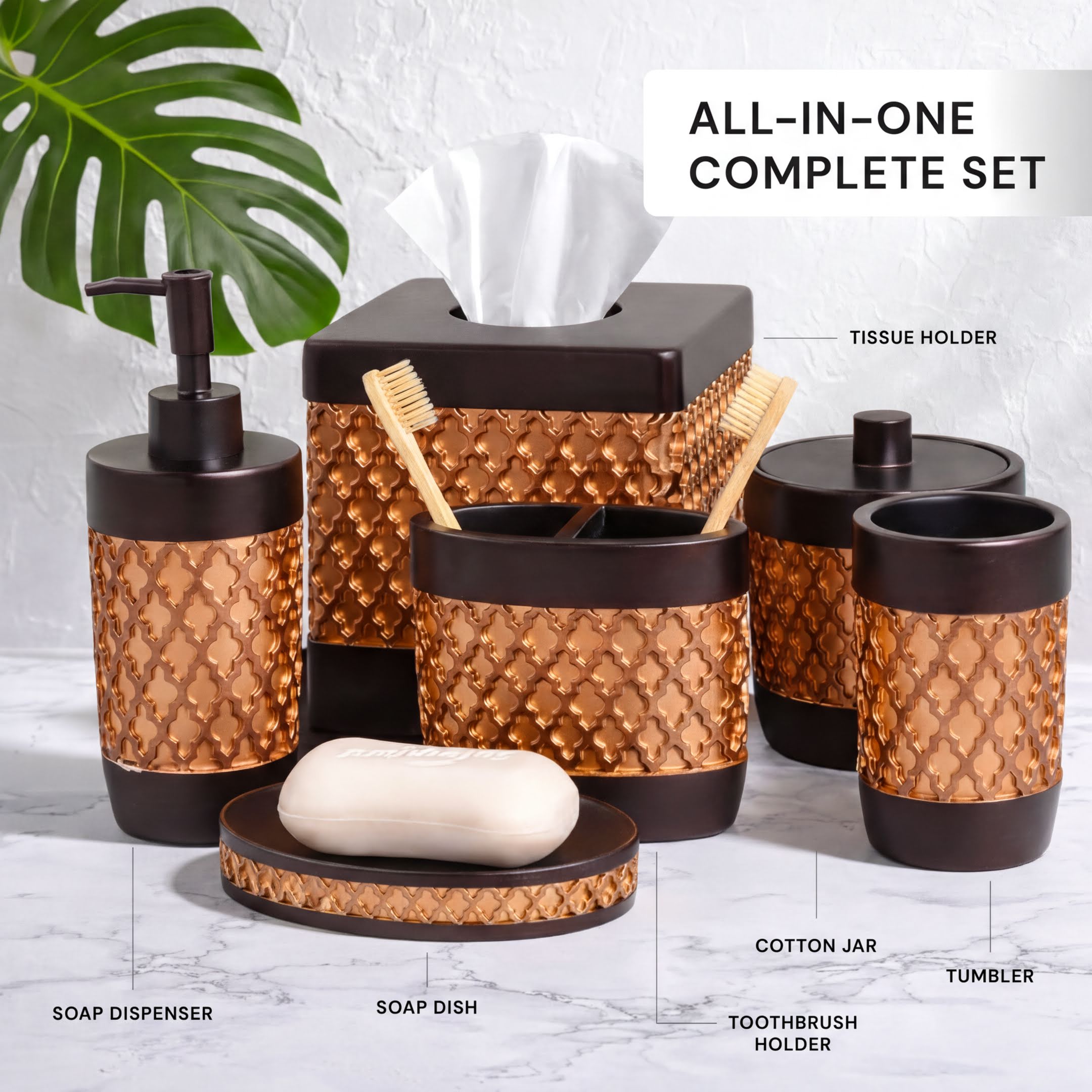 Bathroom Accessory Set – Elegant Wally Collection | Modern Polyresin Décor Kit