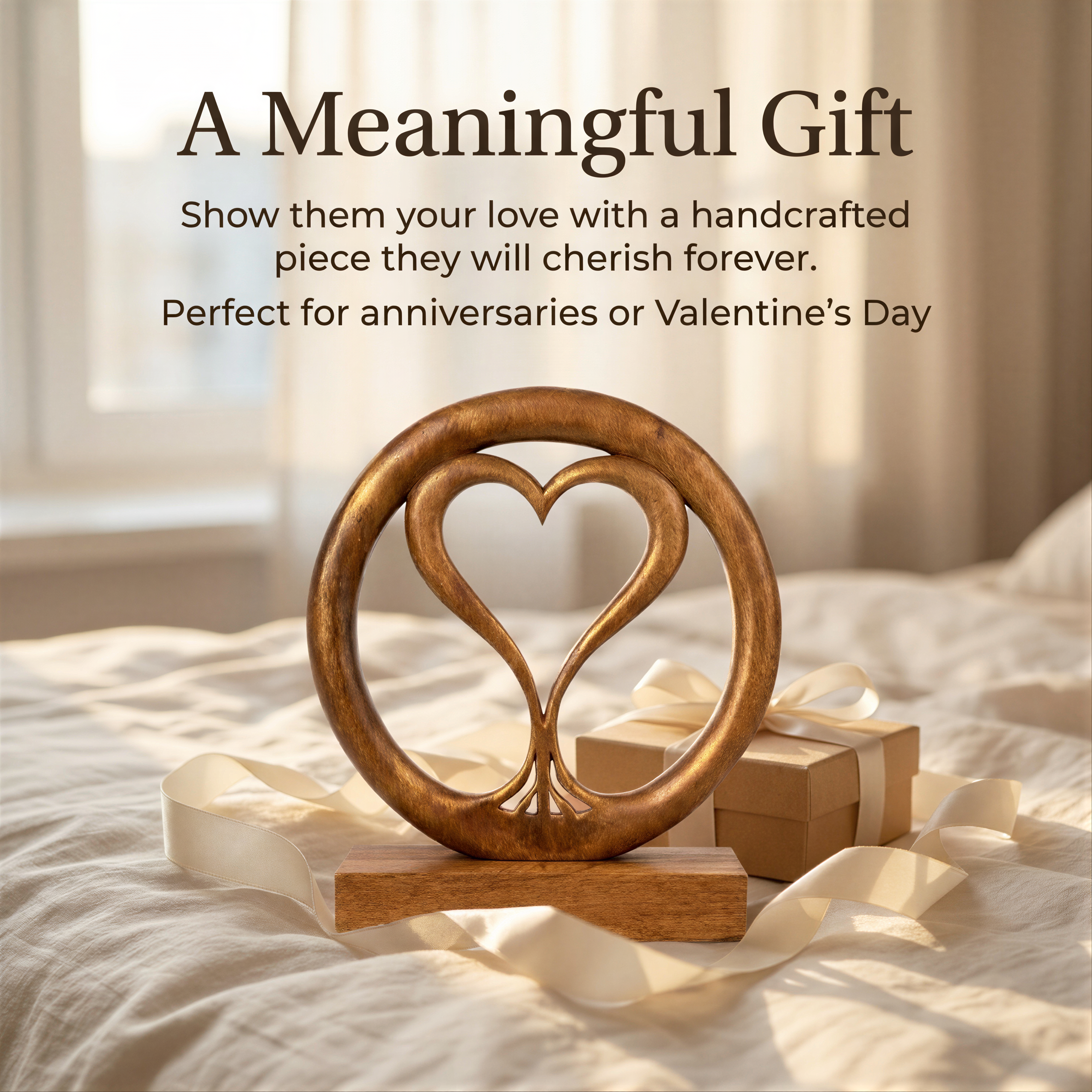 Solid Wood Heart Sculpture – Handcrafted Wood Art, Unique Gift for Mom & Mantel Decor
