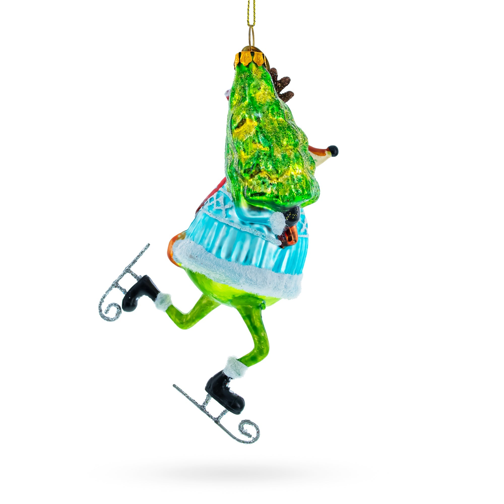Fox Ice Skating Glass Christmas Ornament