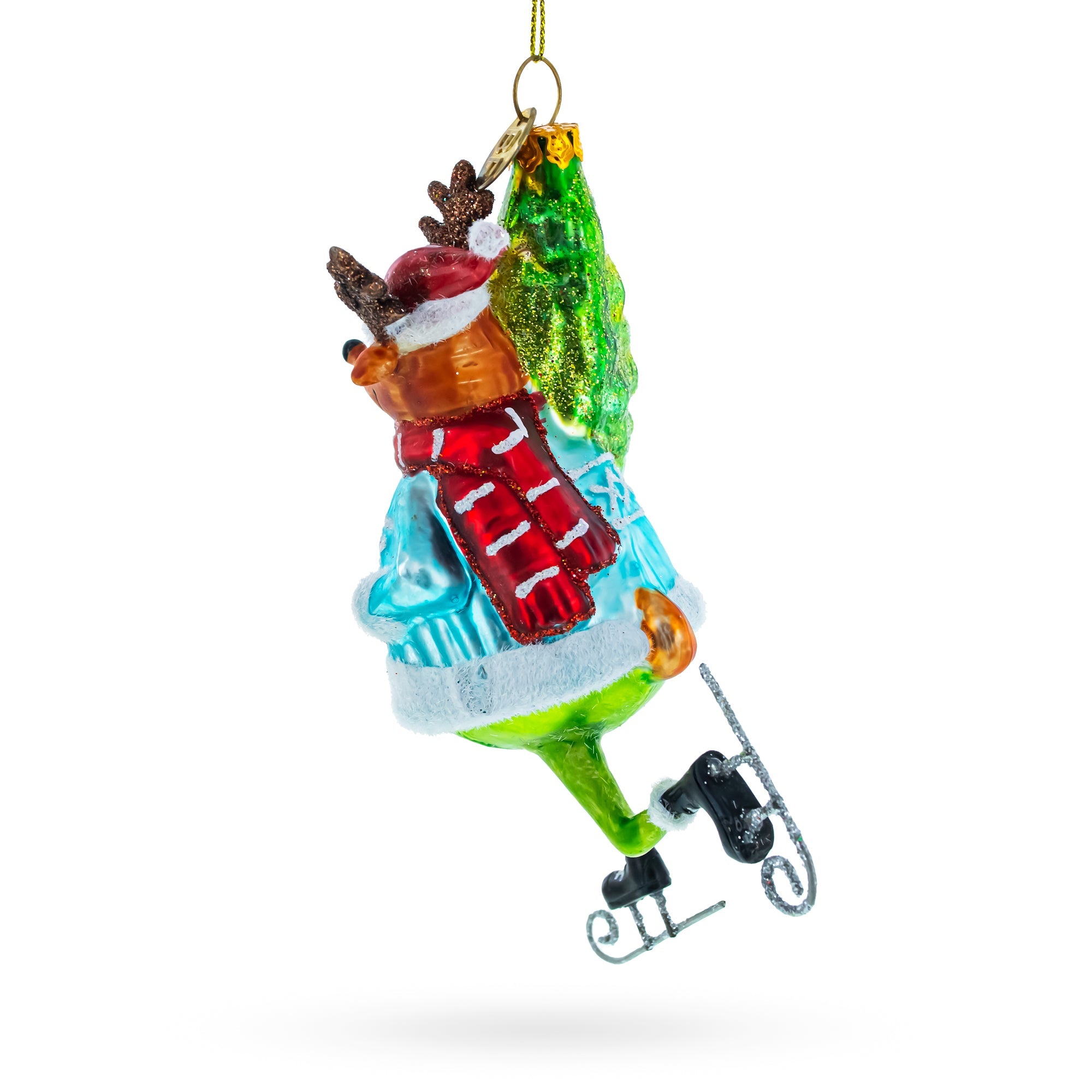 Fox Ice Skating Glass Christmas Ornament