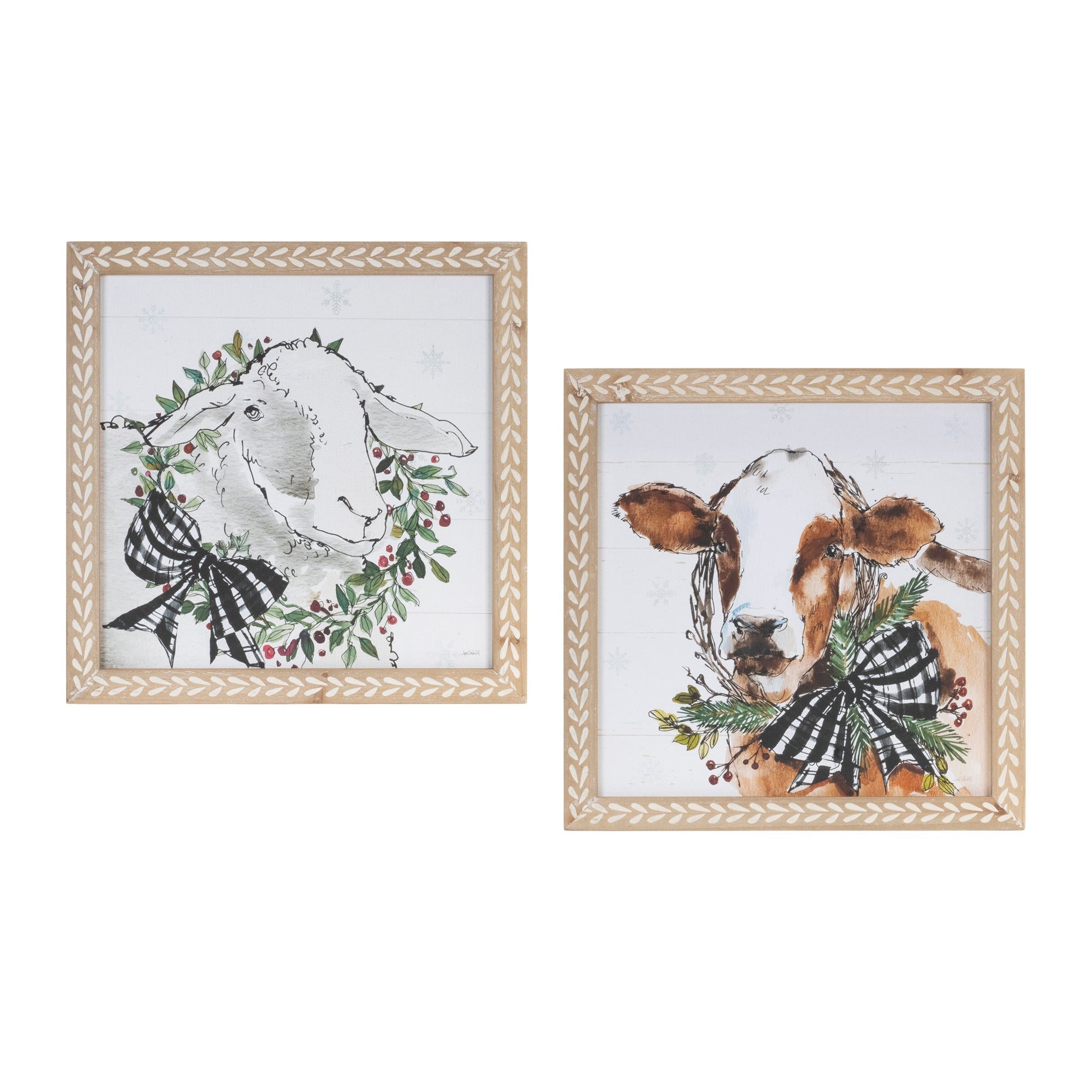 Holiday Cow and Sheep Print (Set of 2) 16SQ MDF