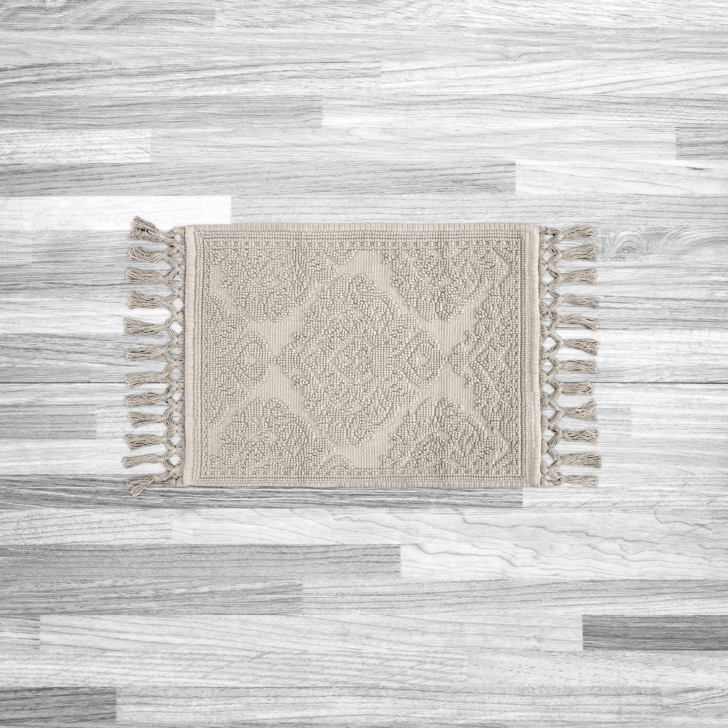Jean Pierre - Ricardo Bath Mat, Woven Fringe Bathroom Rugs, 100% Cotton, Premium Bathroom Decor - Measures 17'' X 31'' - Light G