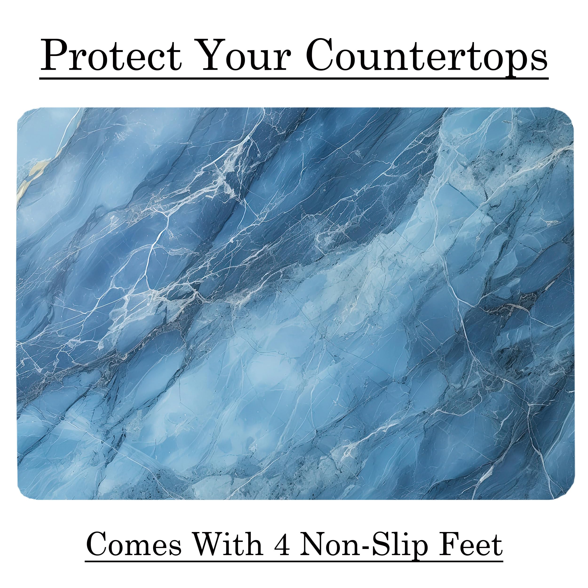 Blue Marble Kitchen Glass Cutting Board Ocean Decorative Gift Marbled Granite Stone Rock Gift For Her Mom Wife (Blue Marble)