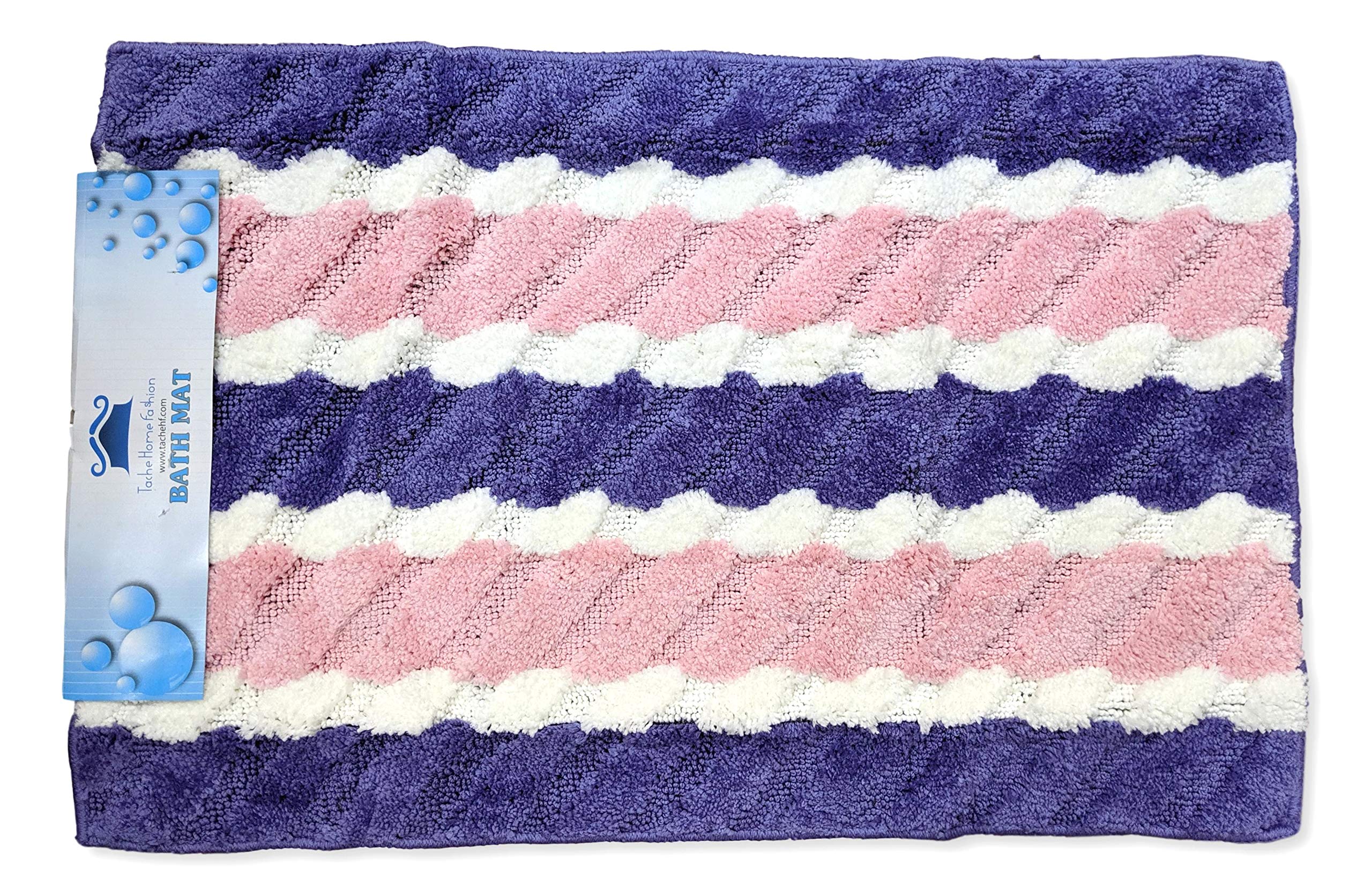 Tache Striped Purple Pink White Bathroom Rug, Colorful Embossed Non Skid Bath Mat 31 X 48 Inch / 2.5 X 4 Feet