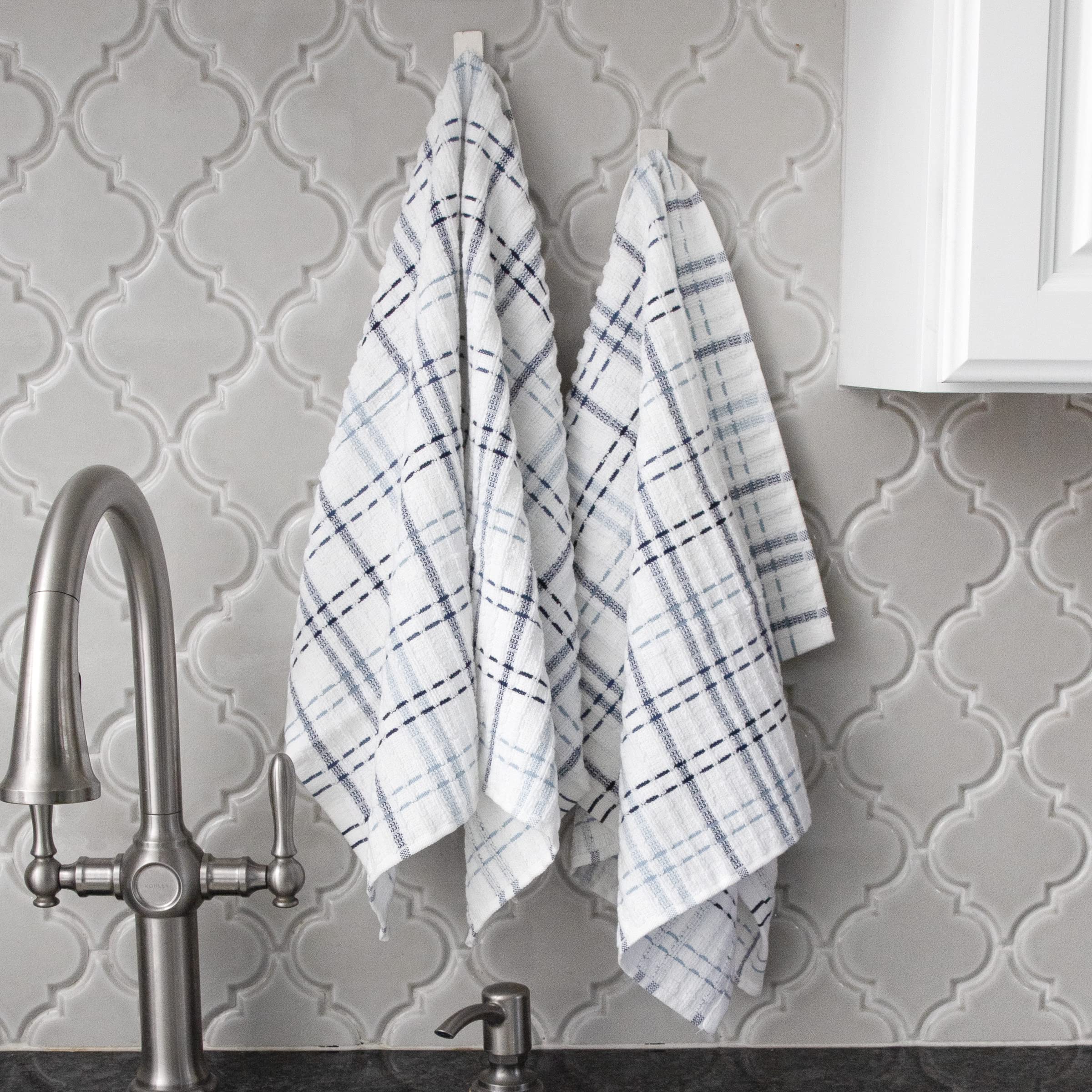 Ritz Royale Collection 100% Combed Terry Cotton, Highly Absorbent, Oversized Kitchen Towel Set, 28'' X 18'', 2-Pack, Checked, Fe