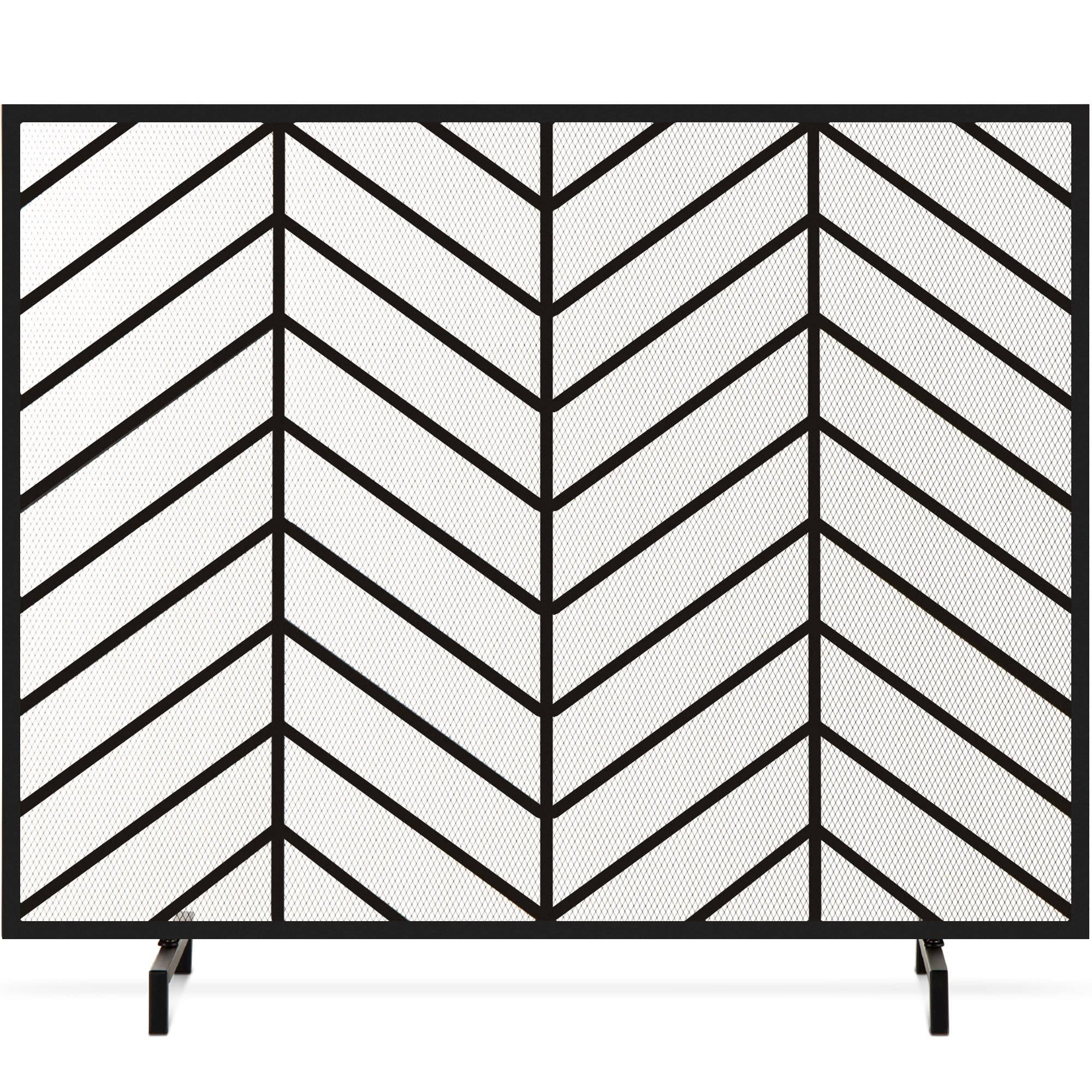 Best Choice Products 38X31In Single Panel Handcrafted Wrought Iron Mesh Chevron Fireplace Screen, Fire Spark Guard For Living Ro