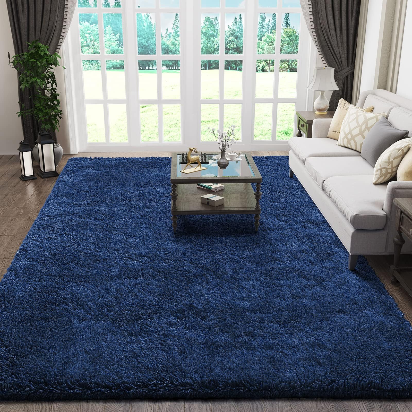 Ophanie 6x9 Blue Rugs for Living Room, Large Fluffy Shag Fuzzy Plush Soft Area Rugs, Floor Shaggy Navy Carpets for Bedroom, Carp