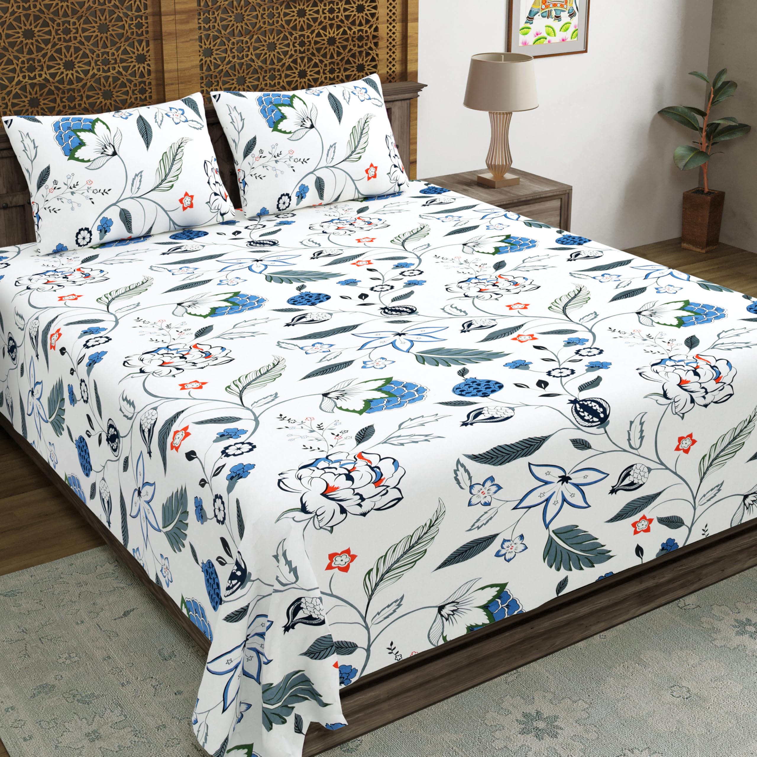 Blocks Of India Hand Block Printed 200 Tc Cotton King Size Bedsheet (Maroon Leaf)