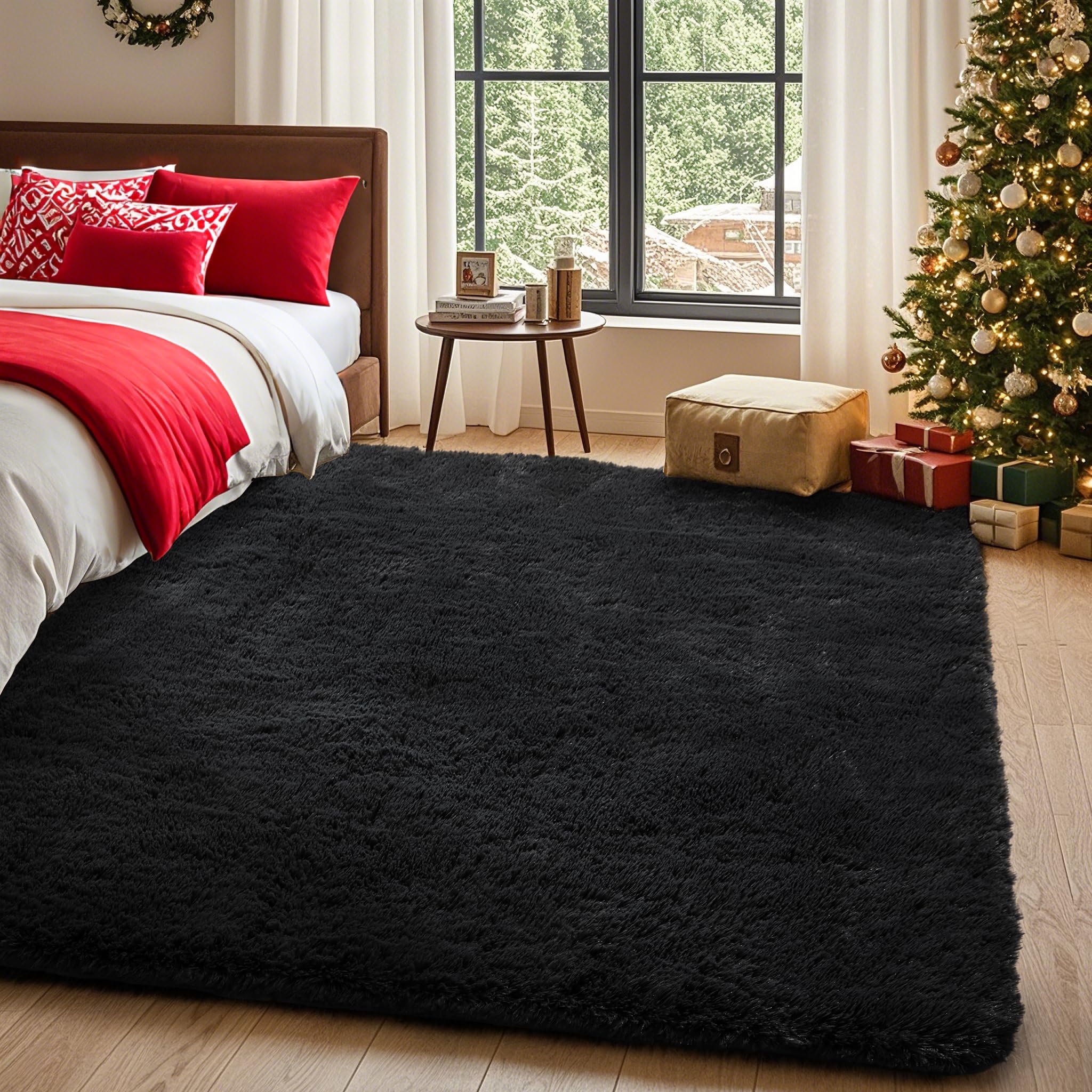 Ophanie Black Area Rug 5x7 Rugs for Living Room, Fluffy Furry Shaggy Fuzzy Area Rug, Carpets for Bedroom Shag Plush Soft Large,