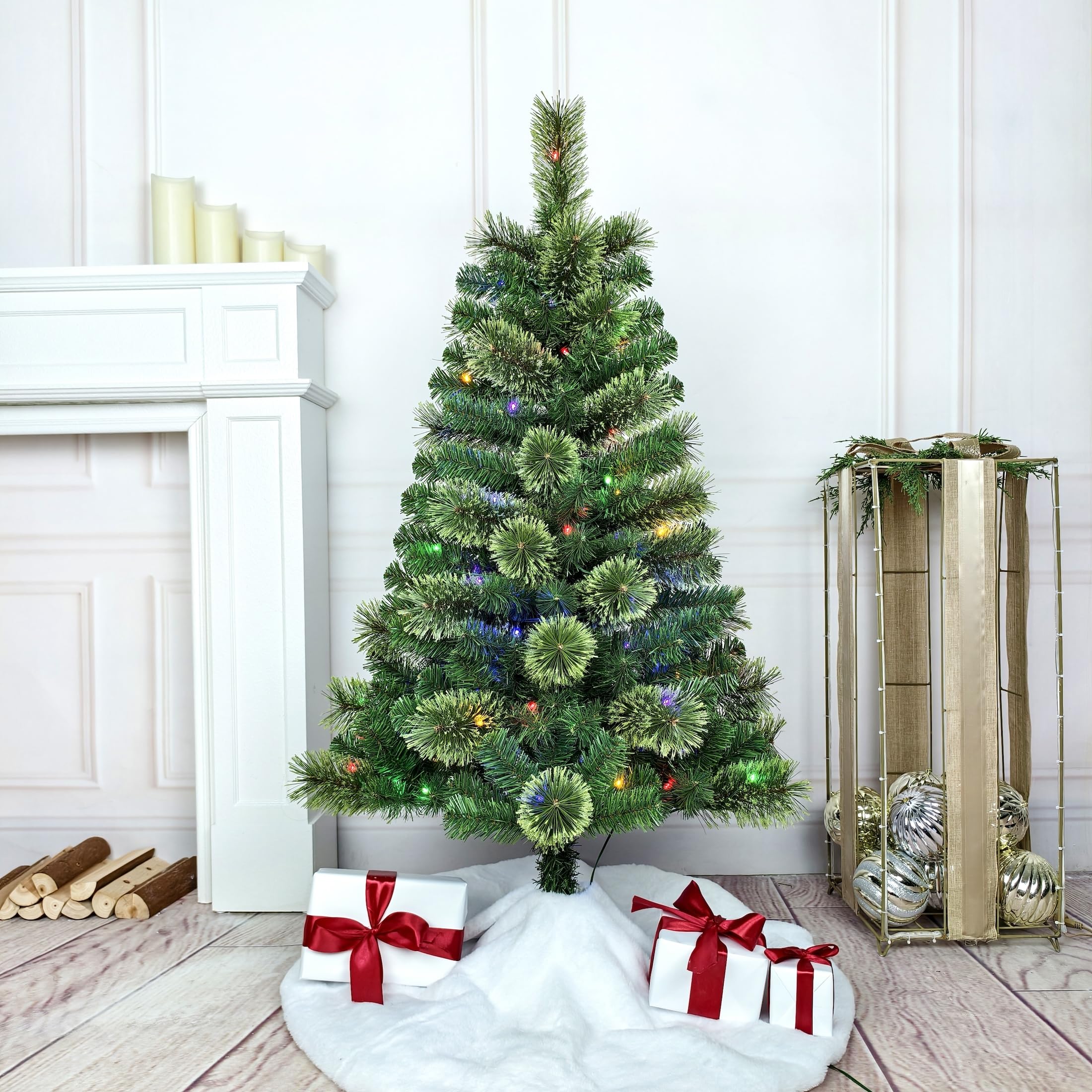 Assilyraft 4FT Pre-Lit Artificial Christmas Tree with 70 LED Lights, 4 Light Modes, 189 Tips, PVC Cashmere Branches, Plastic Sta