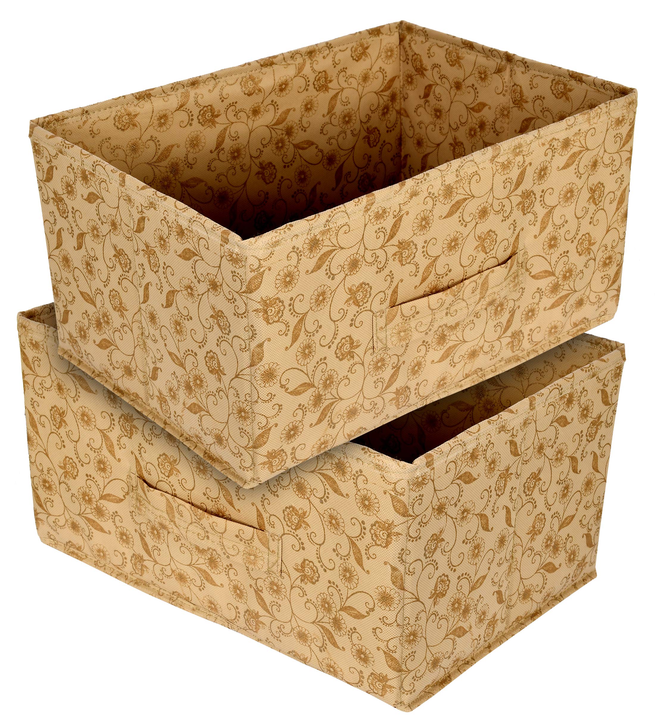 Heart Home Metallic Floral Print Non Woven Fabric 2Replacement Drawer Storage And Cloth Organizer Unit For Closet (Beige) Hear