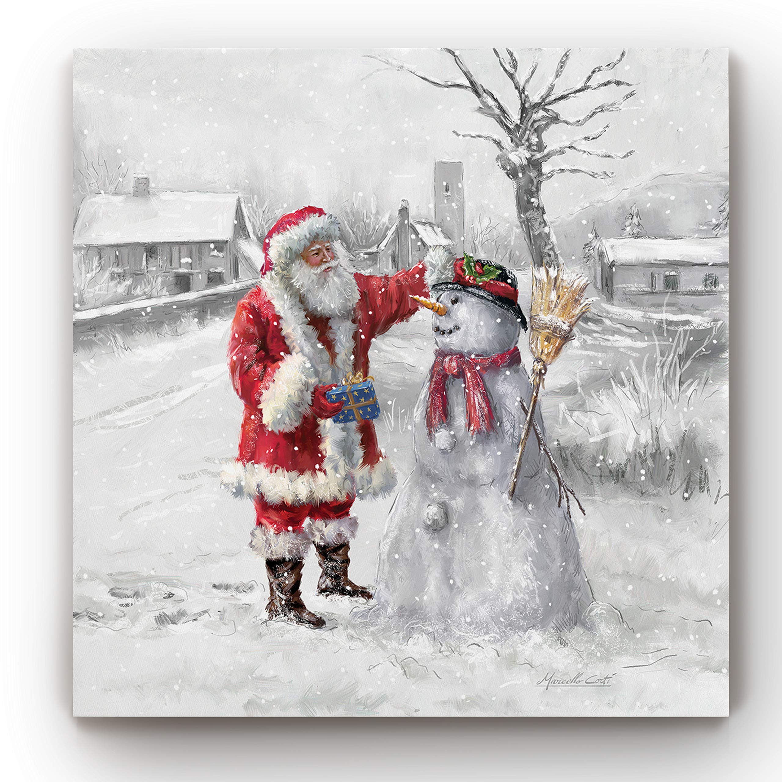 Renditions Gallery Xmas Canvas Paintings For Home Decorations Joyful Santa With Snowman In In Winter Snow Abstract Wall Art For