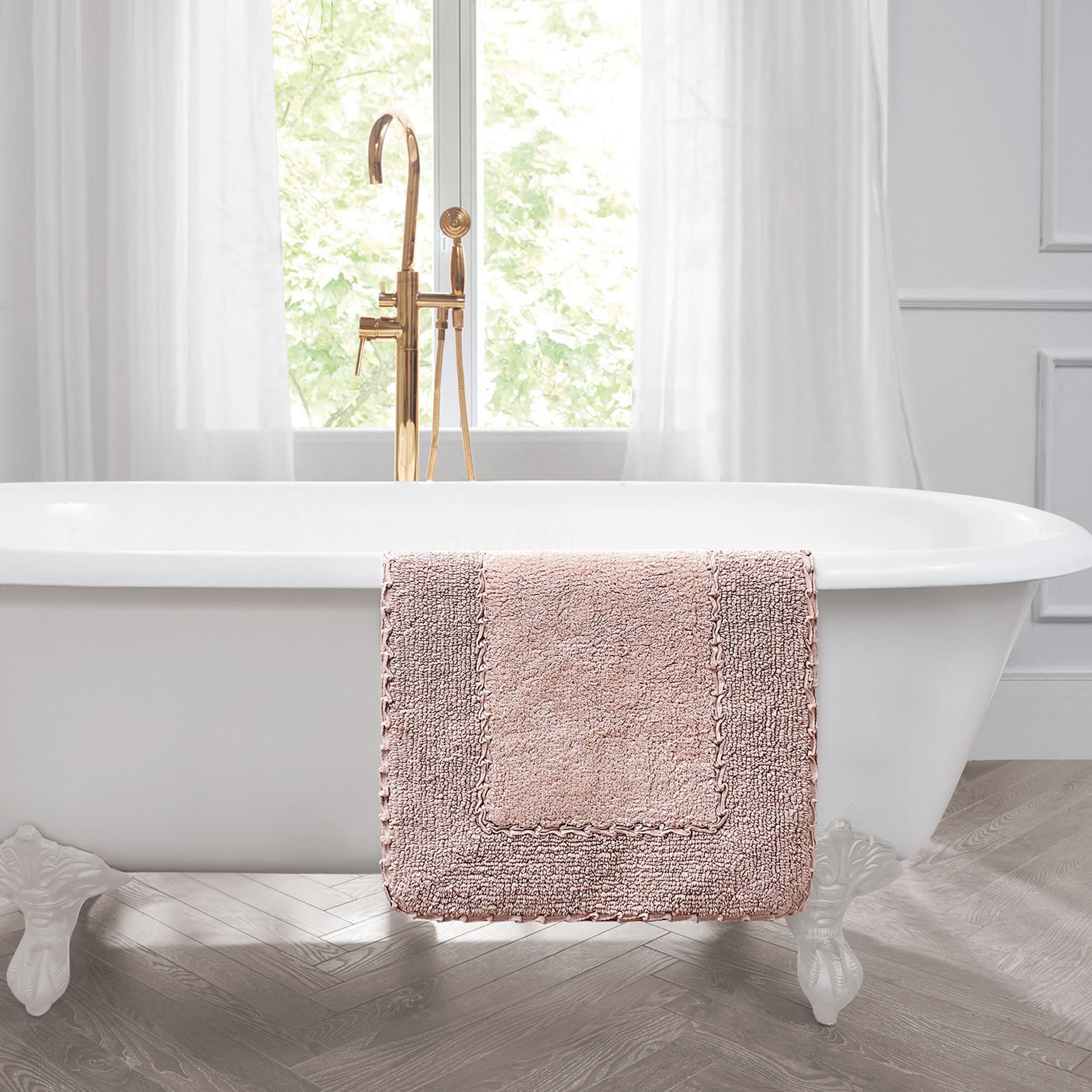 Laura Ashley Ruffle Cotton 2-Piece Bath Rug Set, Blush