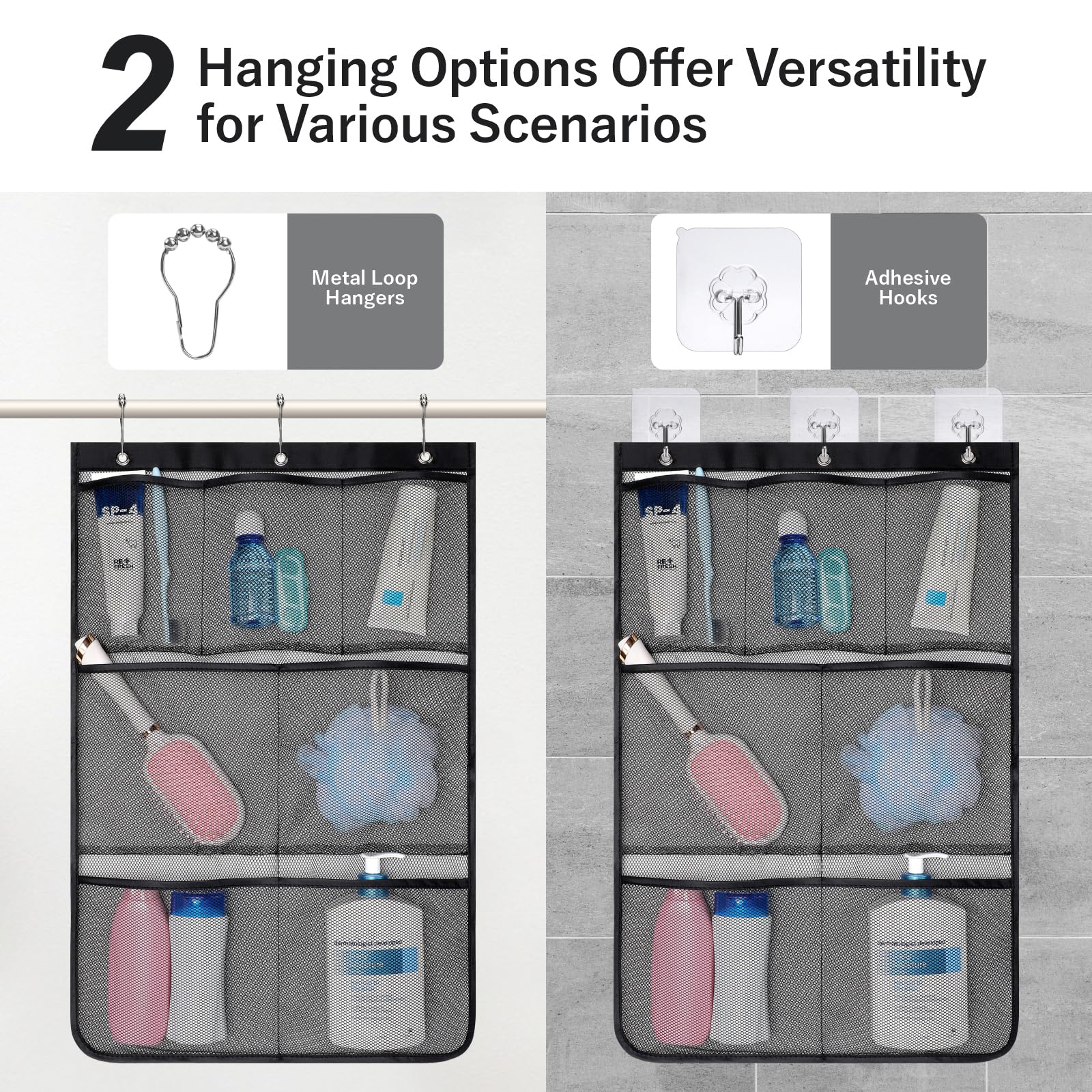 F-Color Shower Organizer For Cruise Ship Essentials - Quick Dry Mesh Shower Caddy Hanging, 7 Pockets Bathroom Organizer Bag Tote