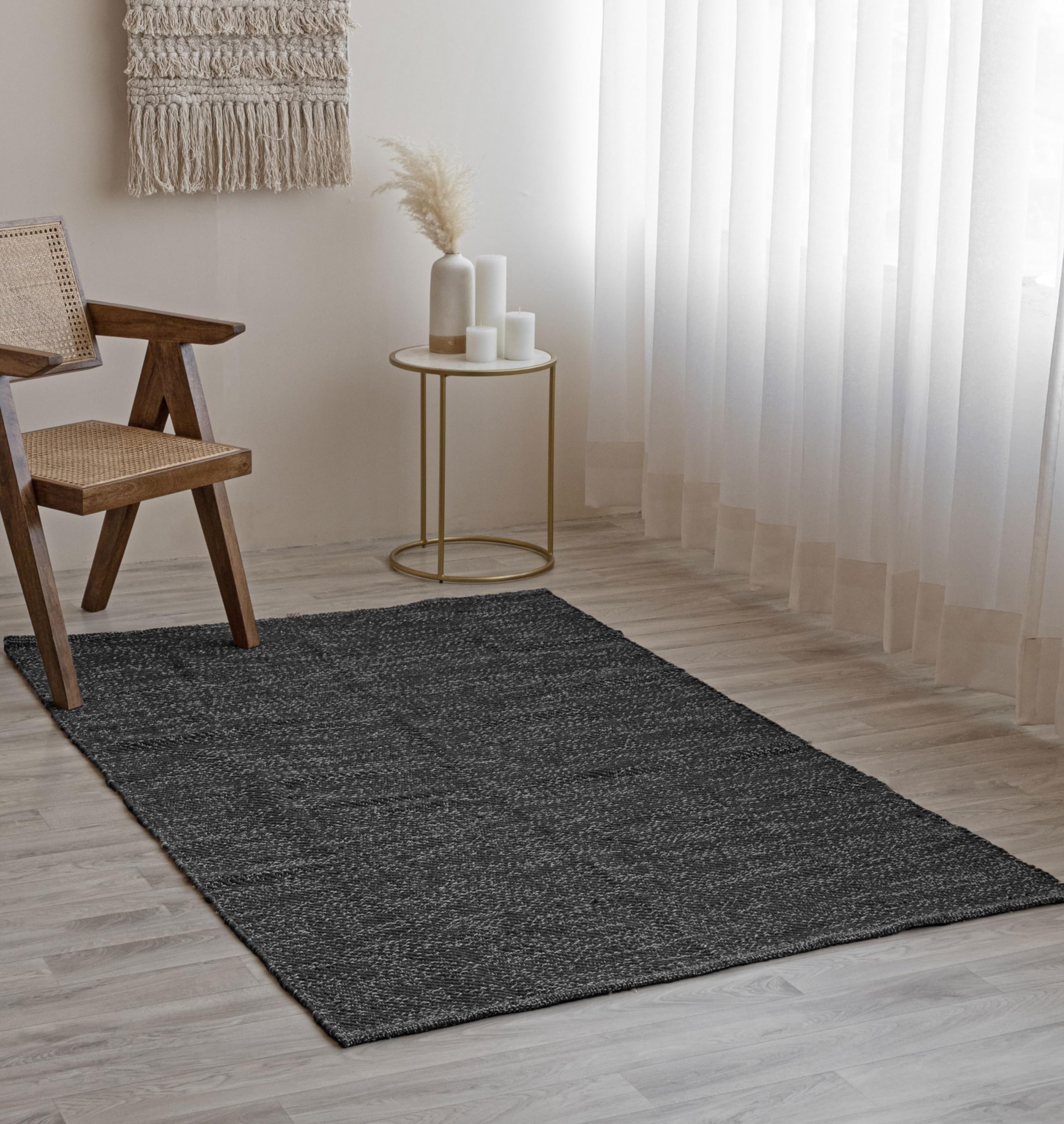 HOMEMONDE Herringbone Cotton Area Rug - 4 x 6 Abstract Accent Rug - Reversible Boho Lightweight Throw Rug for High Traffic Are
