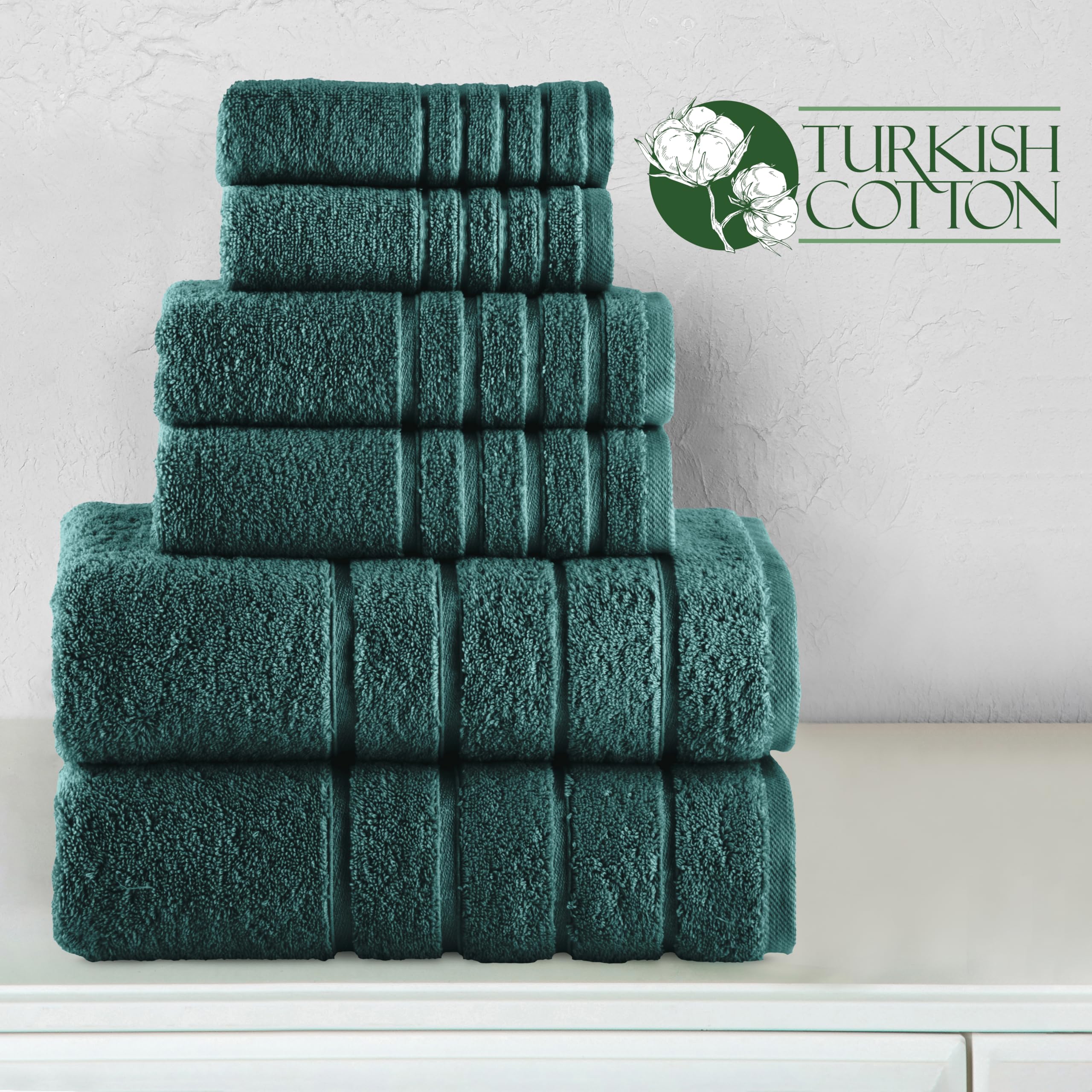 Elegant Comfort 4 Lines Viscose Stripe 6-Piece Premium Towel Set - 100% Turkish Cotton High Absorbent Luxury Bathroom Towels - I