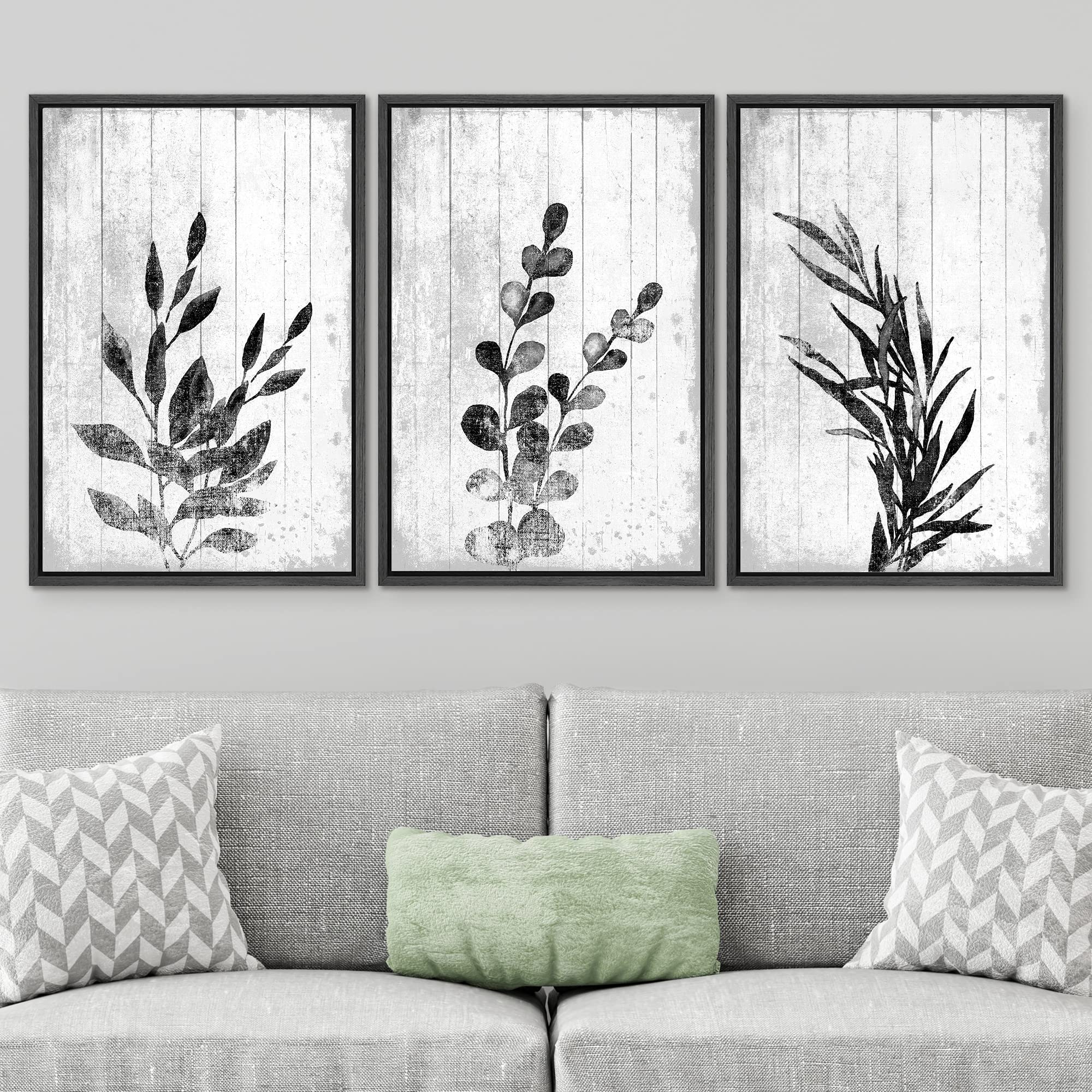 Signwin Framed Canvas Print Wall Art Black And White Leaves Silhouette Decorative Shapes Illustrations Modern Art Rustic Relax/C