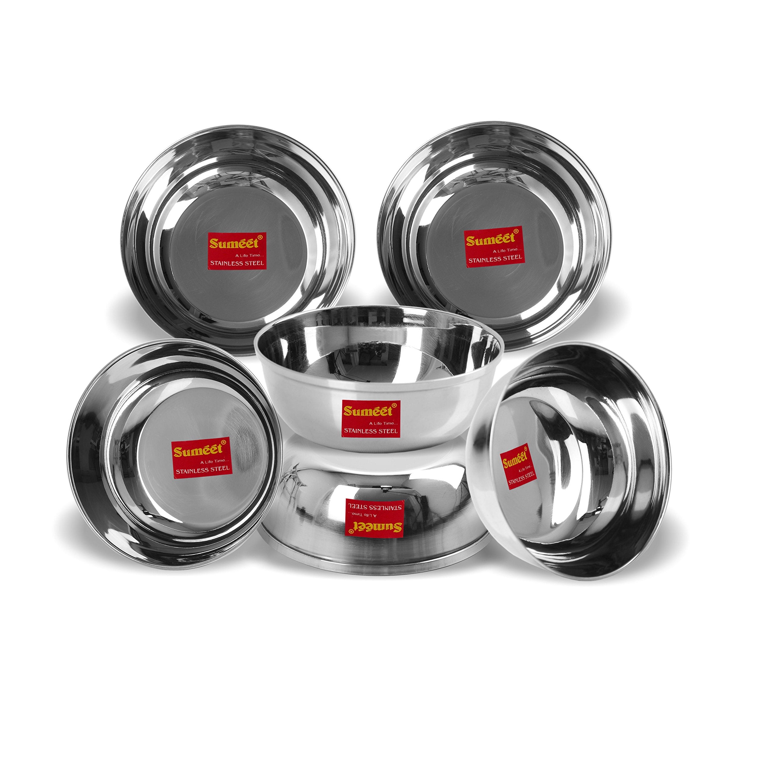 Sumeet Stainless Steel Heavy Gauge Bowl/Wati Set With Mirror Finish 12Cm Dia (350 Ml) - Set Of 6Pc