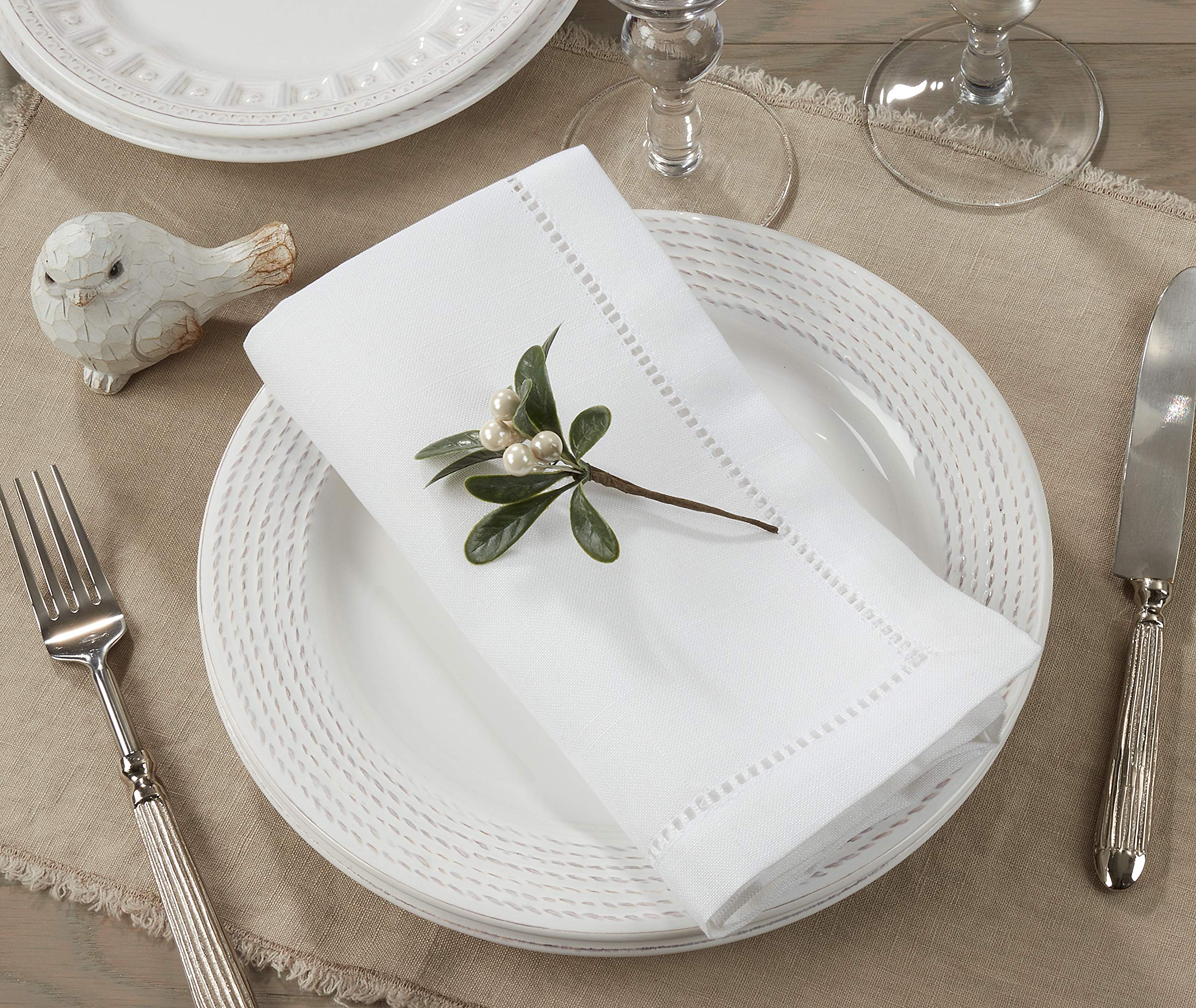 Saro Lifestyle Hemstitched Border Dinner Napkin (Set Of 12), White, 20''X20''