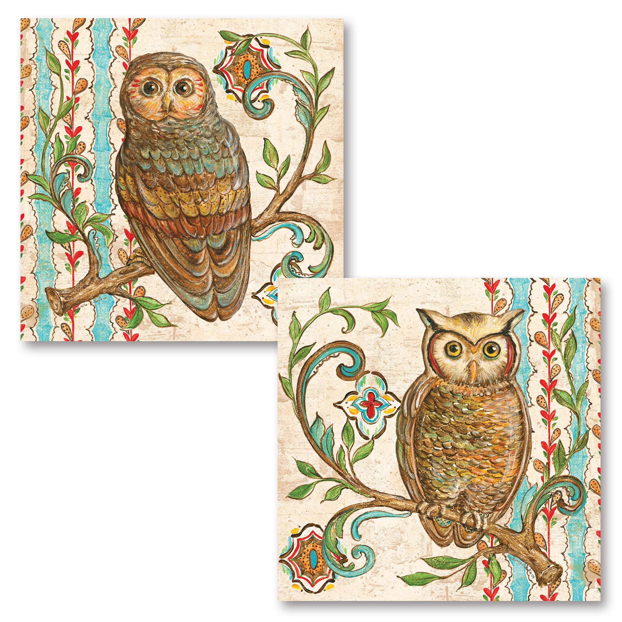 Treetop Owls; Popular, Classic Owl Set; Two 12X12 Poster Prints