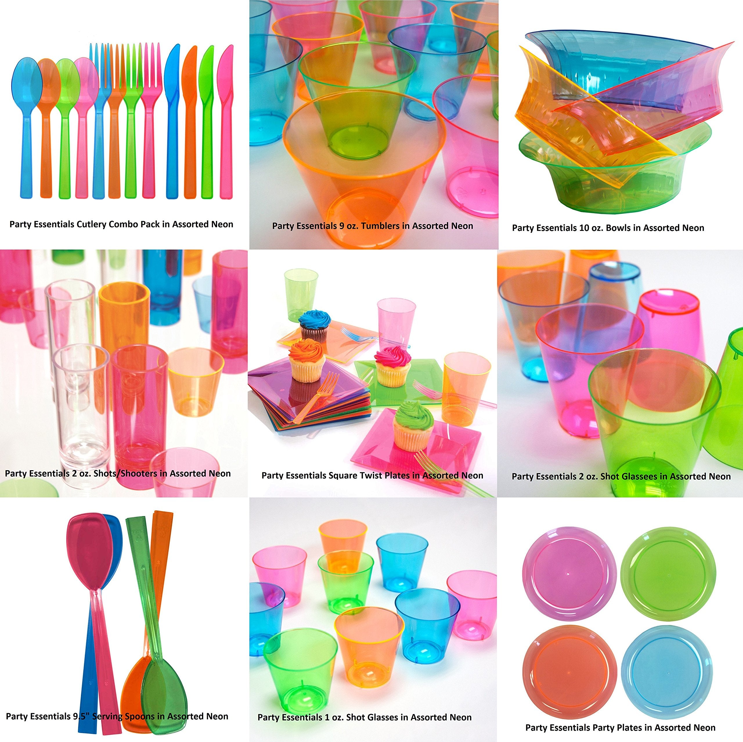 Party Essentials Hard Plastic 6-Inch Round Party/Dessert Plates, Assorted Neon, 80-Count