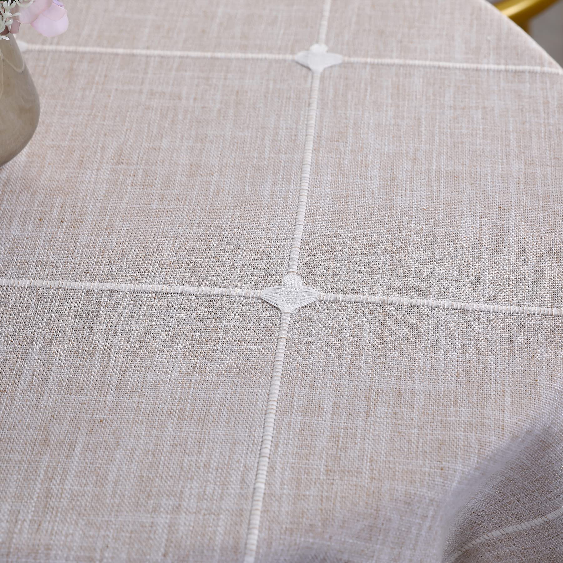 Embroidery Lattice Small Square Tablecloth with Tassel Heavy Duty Rustic Fabric Cloth Wrinkle Resistant End Side Table Cove for Kitchen Dining Room Tabletop Decoration 24 x 24 Inches