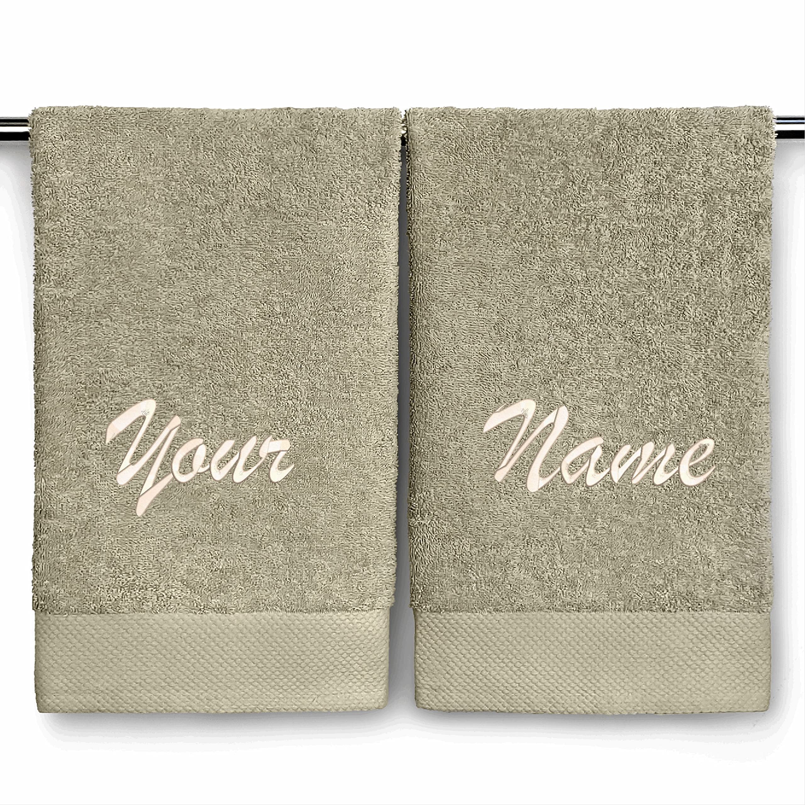 Ben Kaufman Sales Co Custom Monogrammed Hand Towels For Bathroom Set Of 2-100% Cotton 17'' X 28'' Customized Personalized Towels