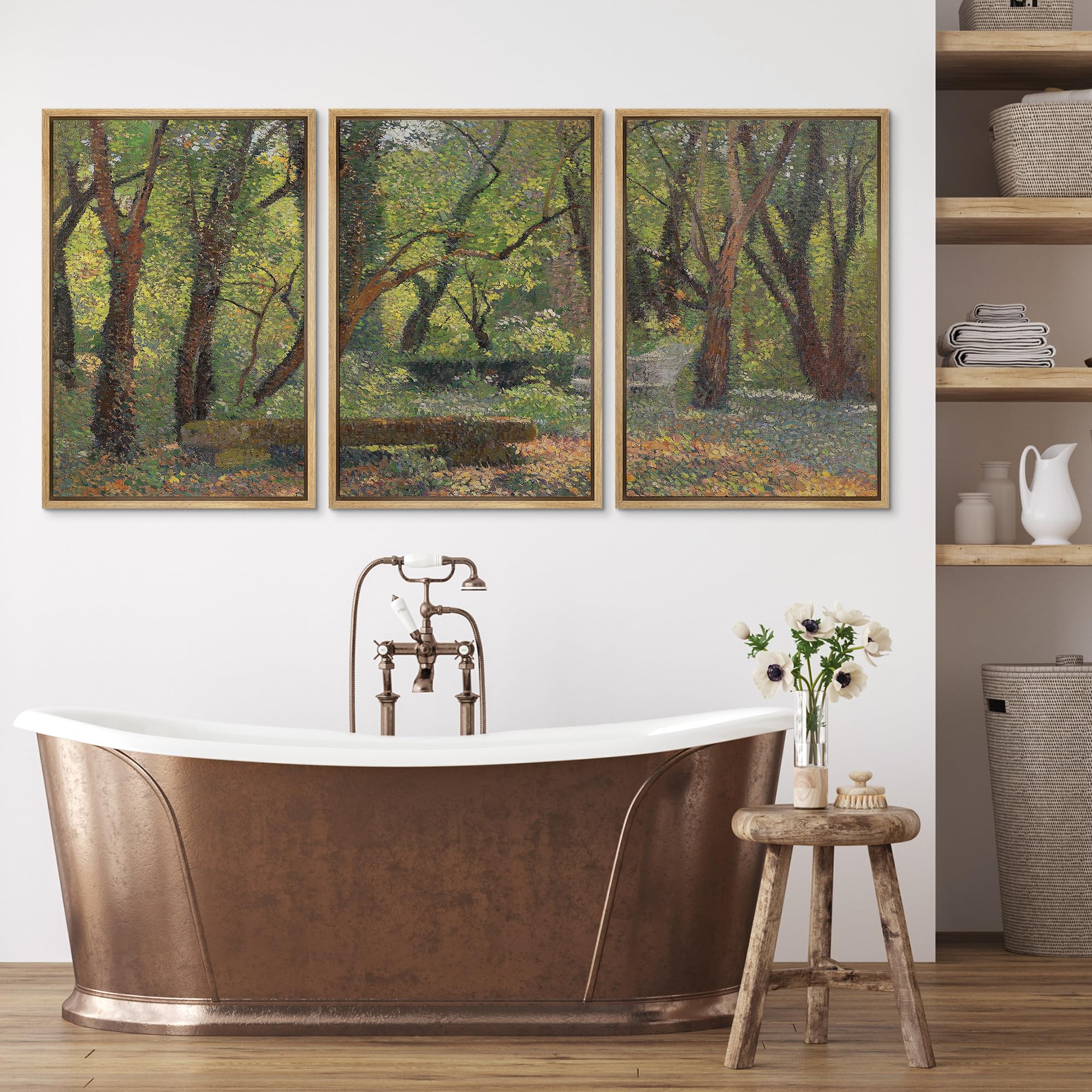 Wall26 Framed Canvas Print Wall Art Set Birch Tree Forest Watercolor Pastel Landscape Nature Wilderness Illustrations Modern Art