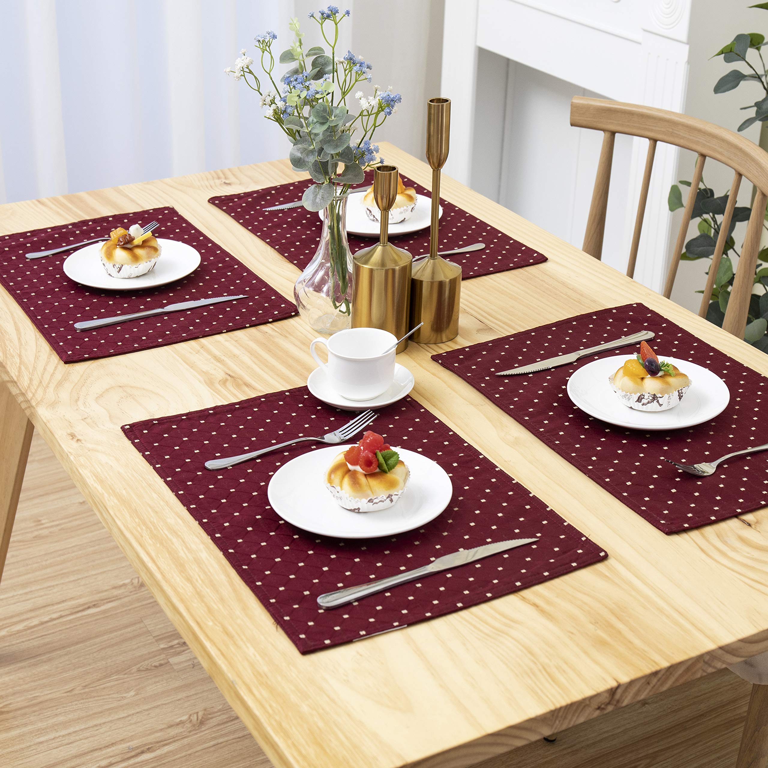 Randall Placemats Table Mats Waffle Geometric Diamond 4Pcs Set Heat Insulated Resistant Spot Clean Machine Washable, Soft And Du
