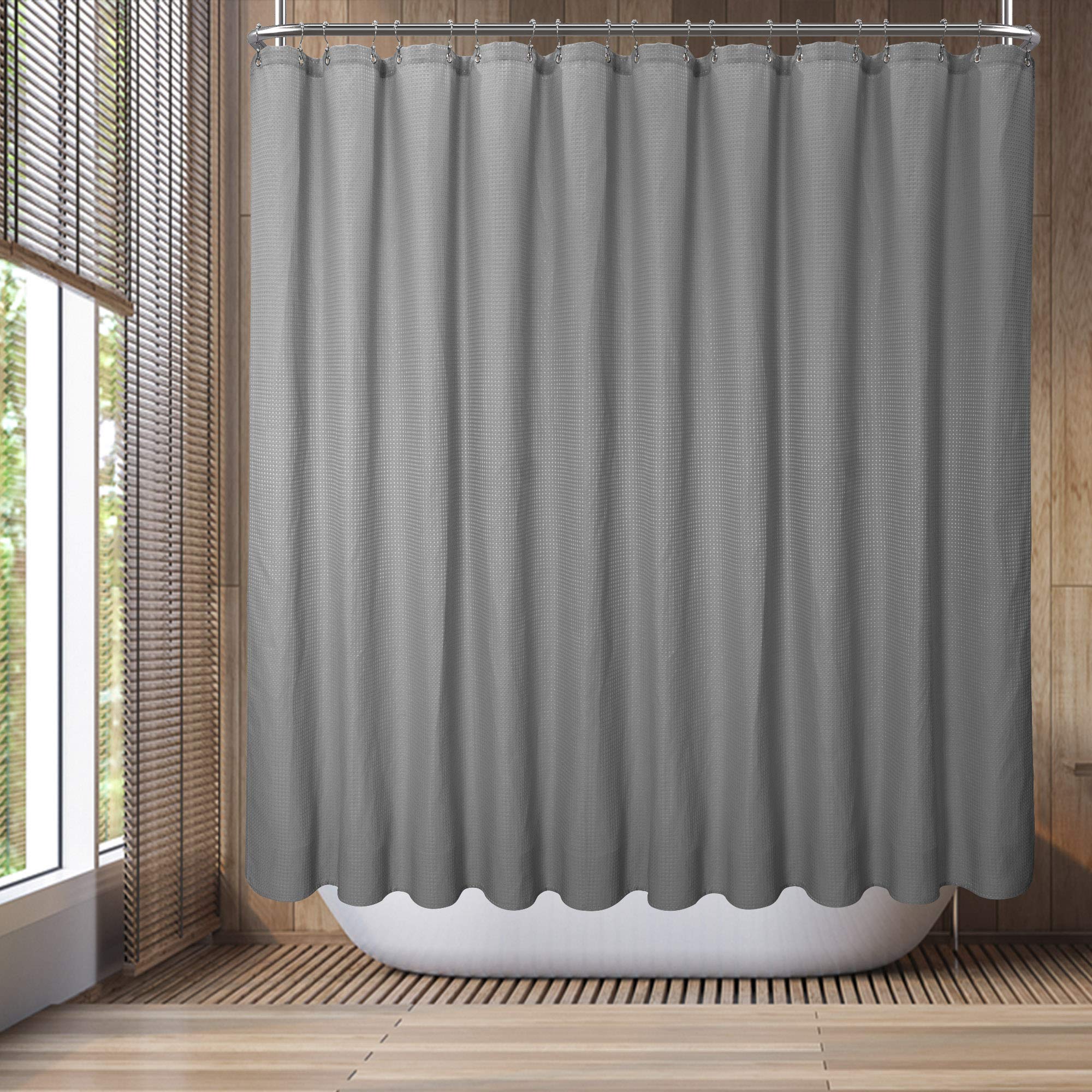 Barossa Design Waffle Weave Clawfoot Tub Shower Curtain 180 X 70 Inch Wrap Around - Heavyweight Fabric To Stop Blowing, Washable