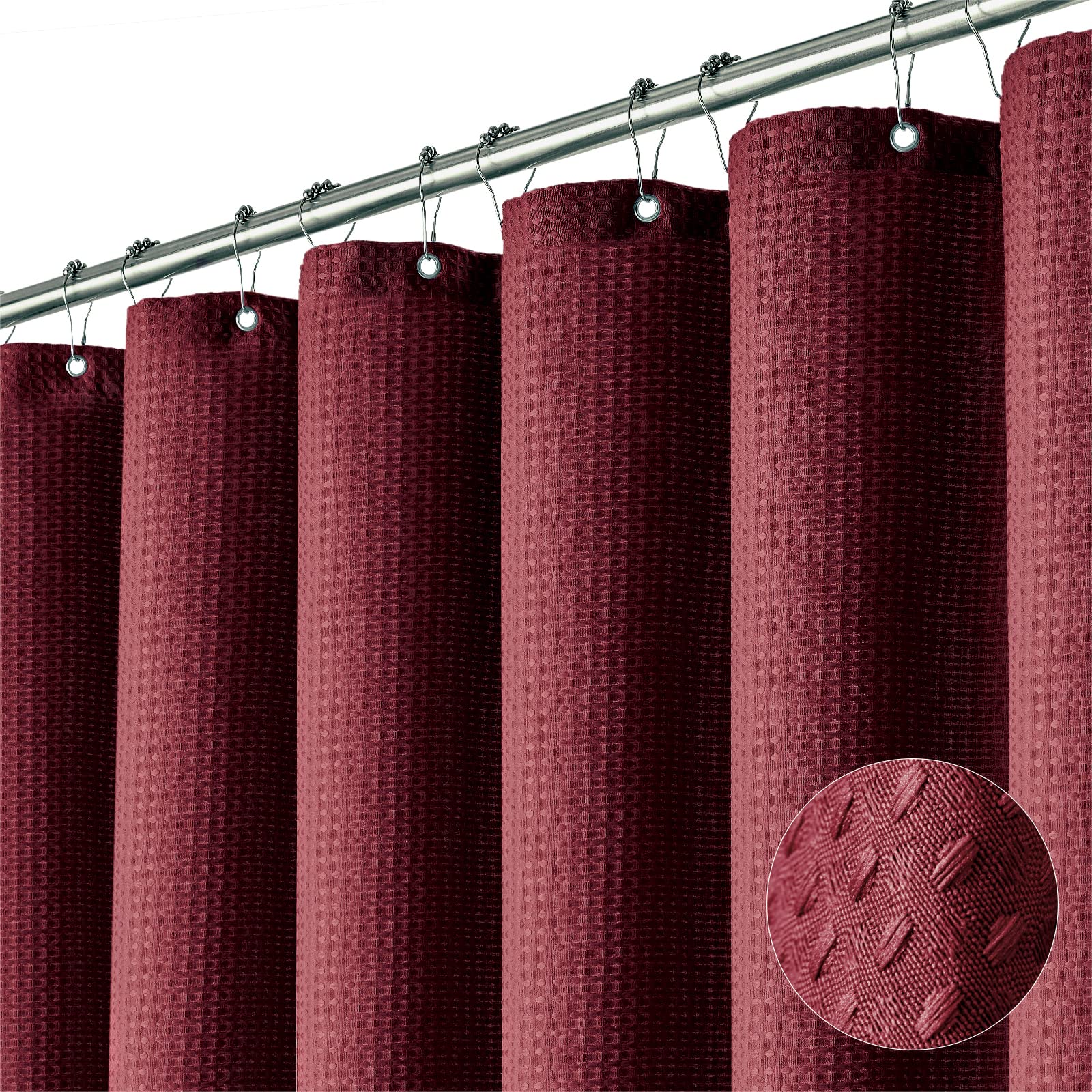 Dynamene Long Fabric Shower Curtain - 78 Inch Long Waffle Weave Weighted Cloth Shower Curtains For Bathroom, Neutral Heavy Duty