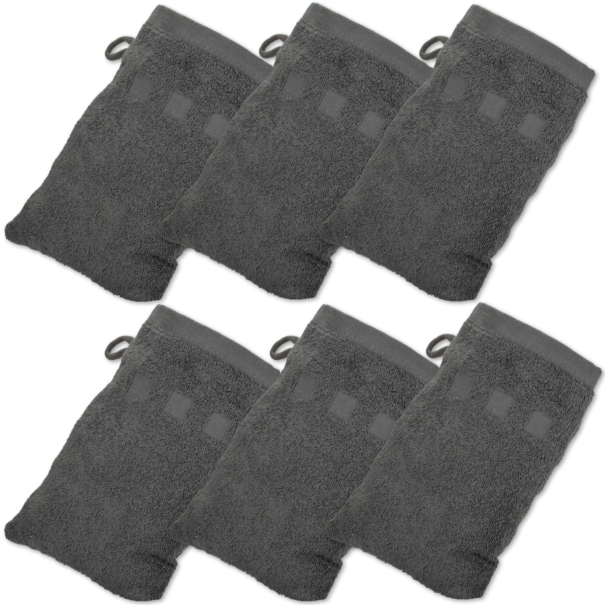 Made Easy Kit Bath Mitts - Pack Of 6 - (6'' X 9'') European Style Washcloth With Loop (Charcoal, 6 X 9 Inches)