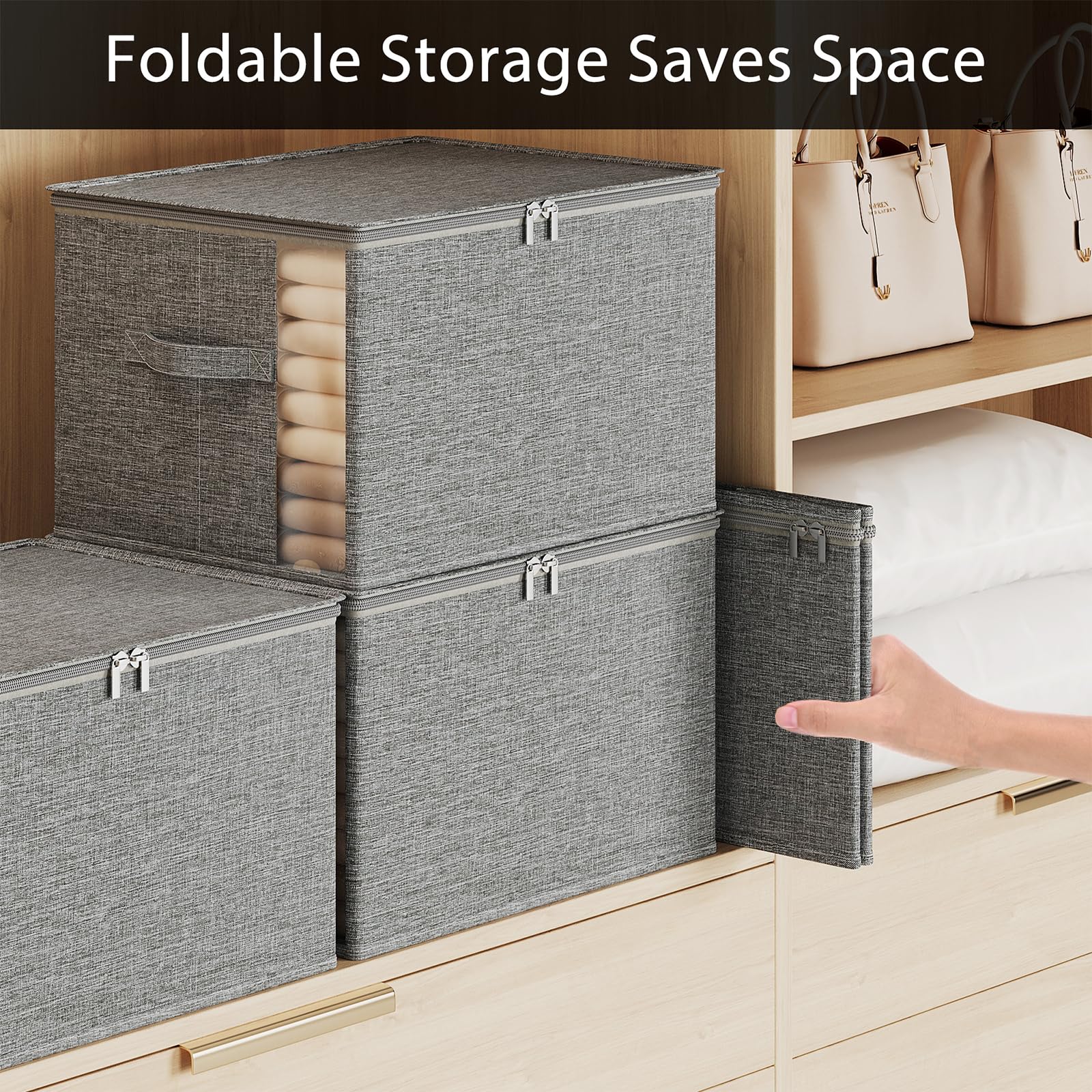 KitHero Clothes Storage Bins with Sturdy Frames, Foldable Fabric Clothing Organizer Box for Moving, Sweater Storage Cube with Li