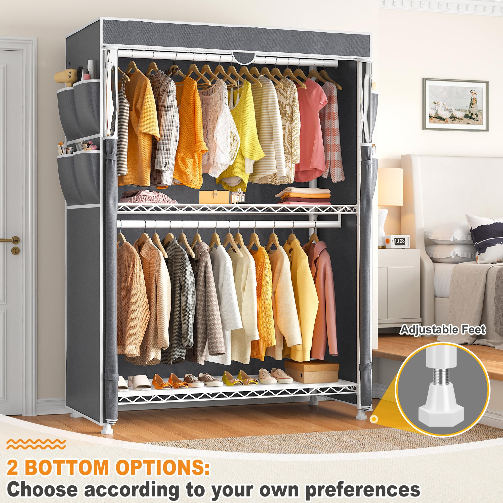 Raybee Heavy Duty Clothes Rack With Cover Clothing Racks For Hanging Clothes With Wheels And Adjustable Feet Portable And Load 5
